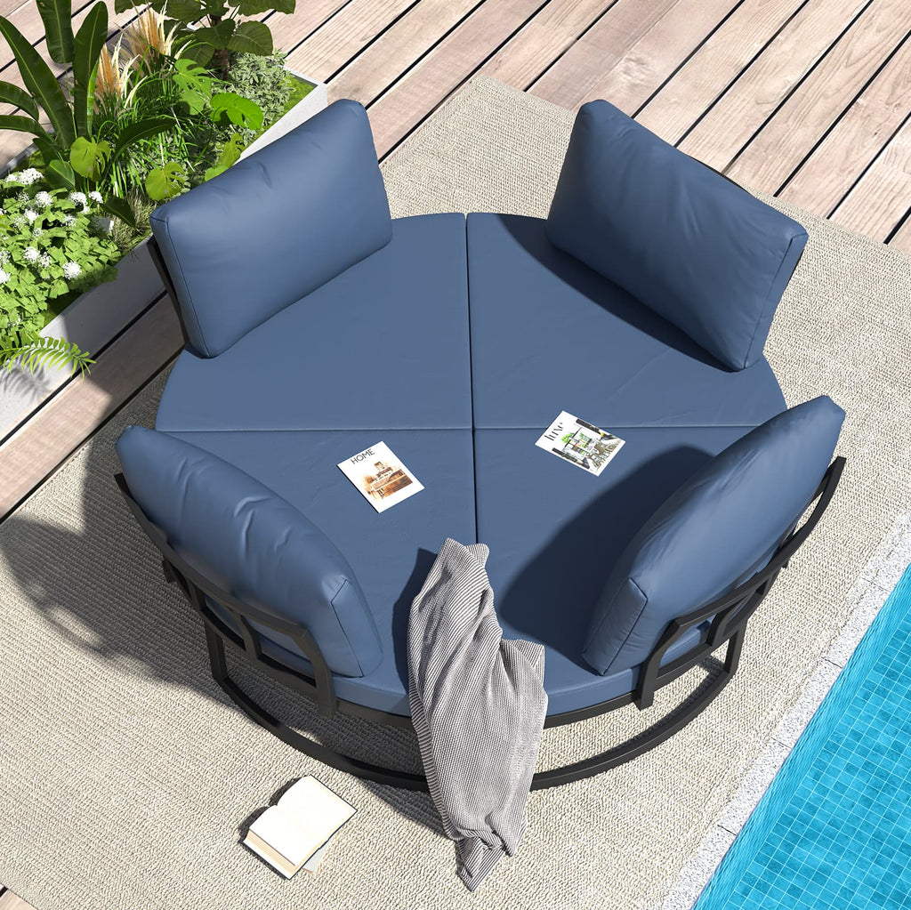 YODOLLA Patio Furniture Outdoor Daybed with Removable Cushions, Dark Blue