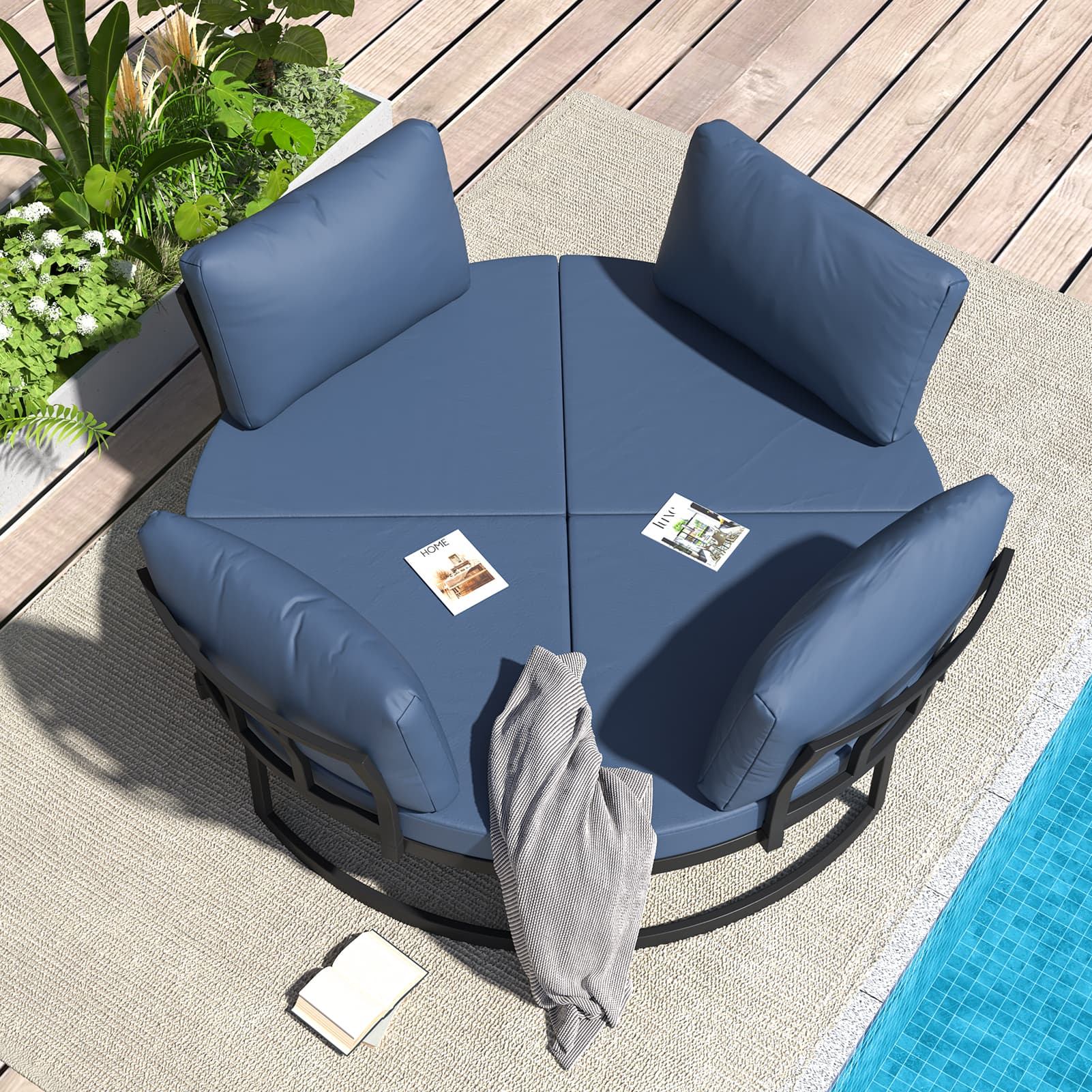 YODOLLA Patio Furniture Outdoor Daybed with Removable Cushions, Dark Blue