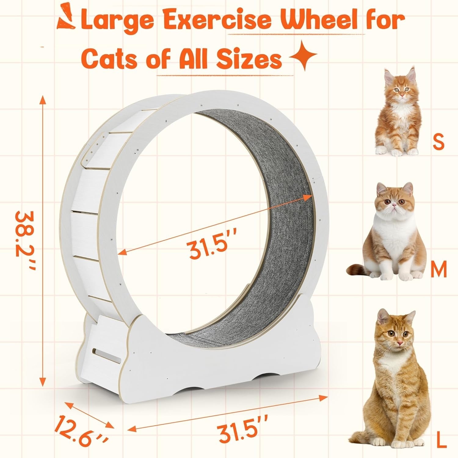 YODOLLA 35.8'' Cat Wheel Large Quiet Cat Treadmill, Whitebest