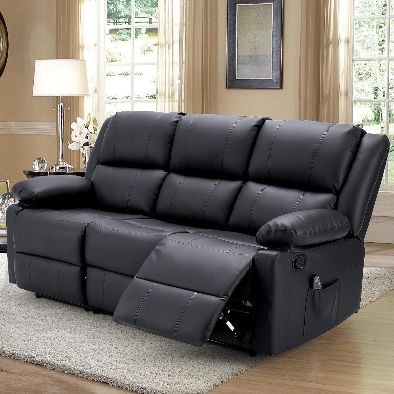YODOLLA Reclining Sofa 3-Seater Couch, Blackbest