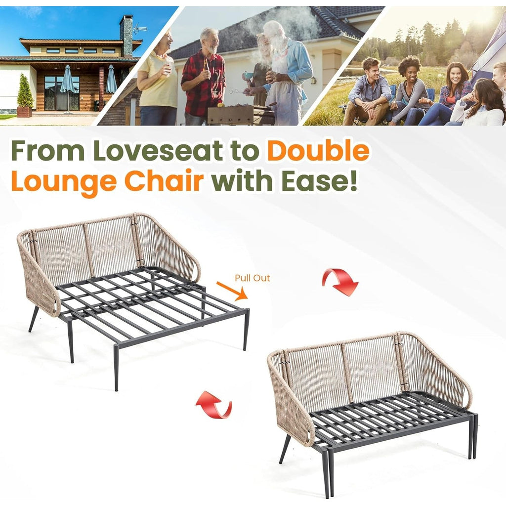 YODOLLA Outdoor Double Chaise Lounge Chair Convertible Patio Loveseat Sofa Couch
