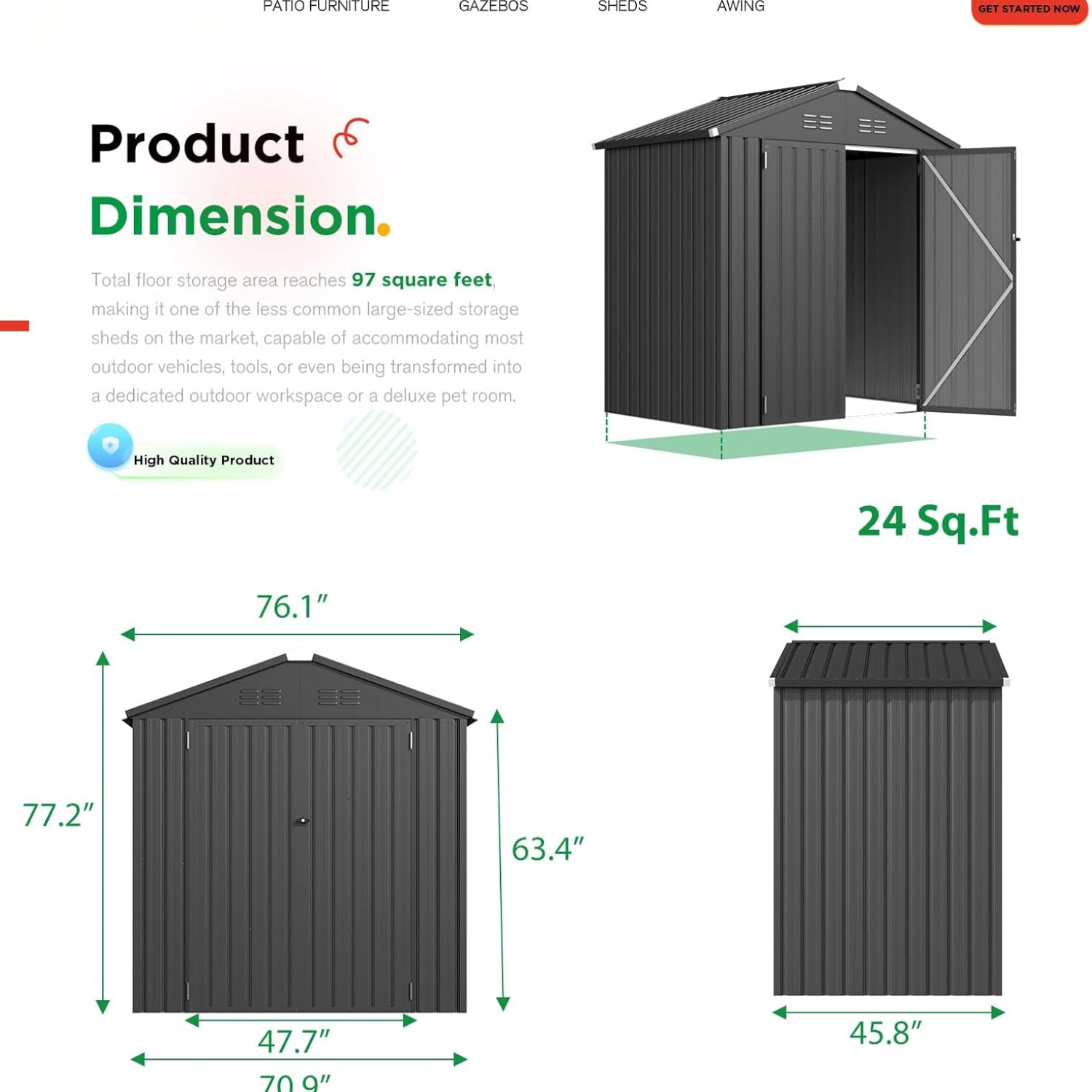 YODOLLA Shed 6' x 4' Storage Shed, Metal Sheds & Outdoor Storage, Dark Grey