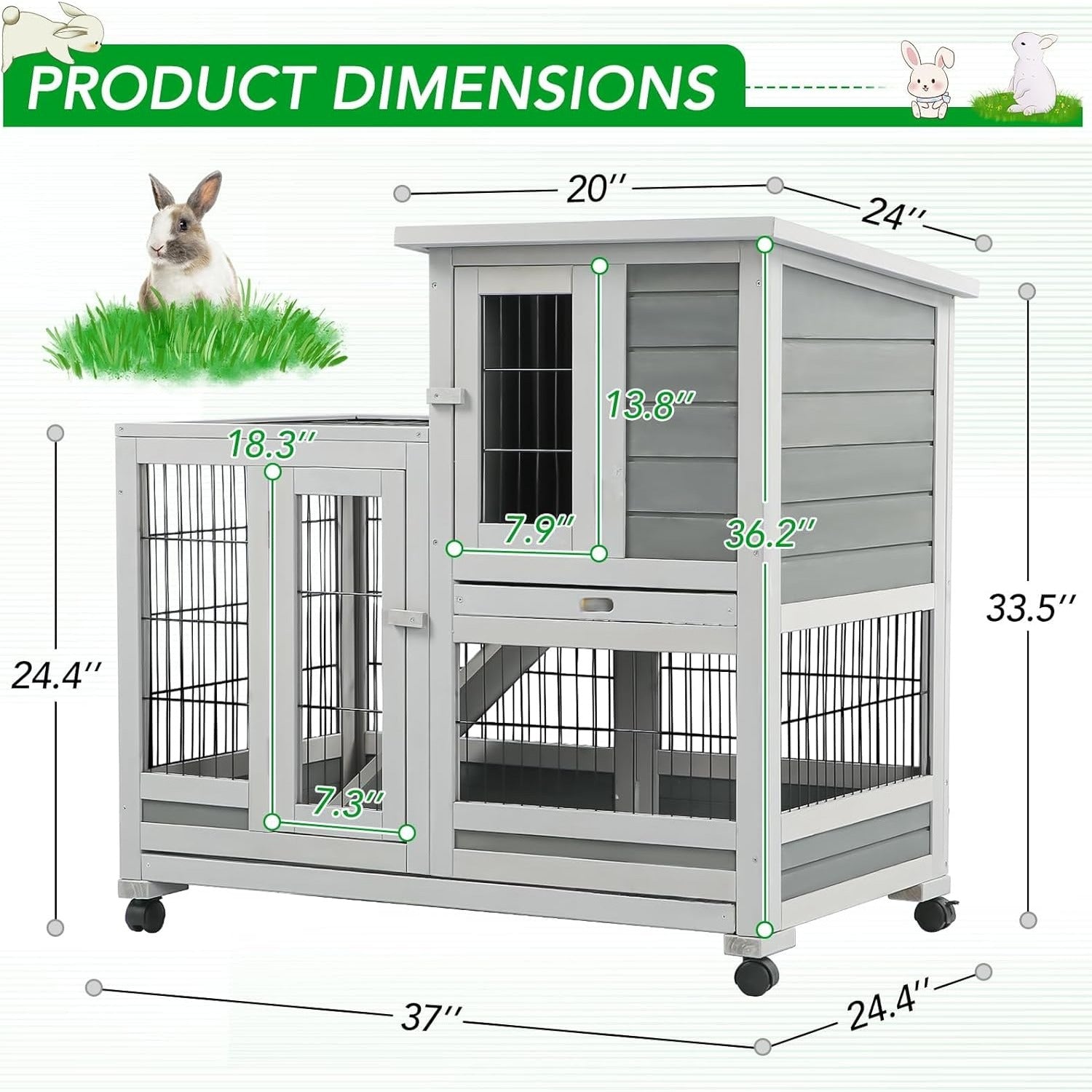 YODOLLA 37" Rabbit Cage with Wheels, Gray