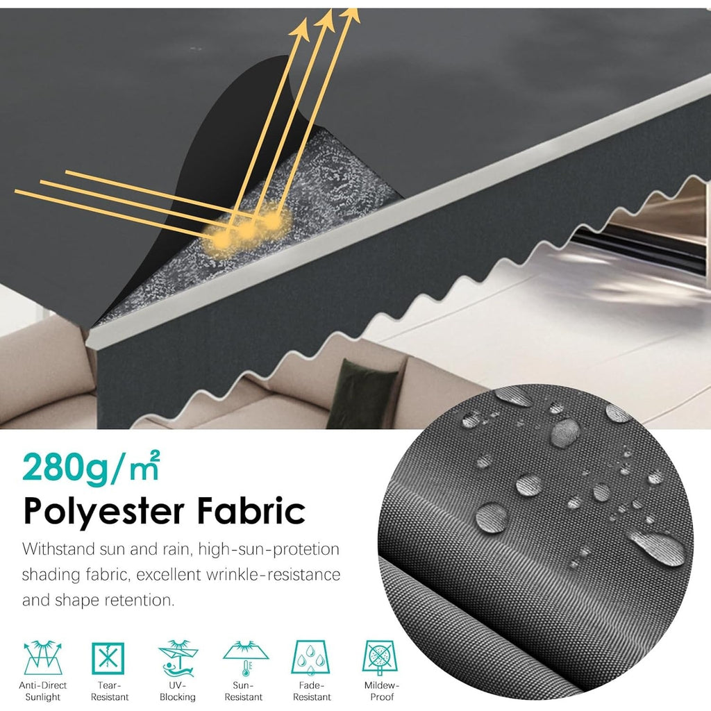 YODOLLA 10'x8' Single Side Free Standing Retractable Awning, Dark Gray