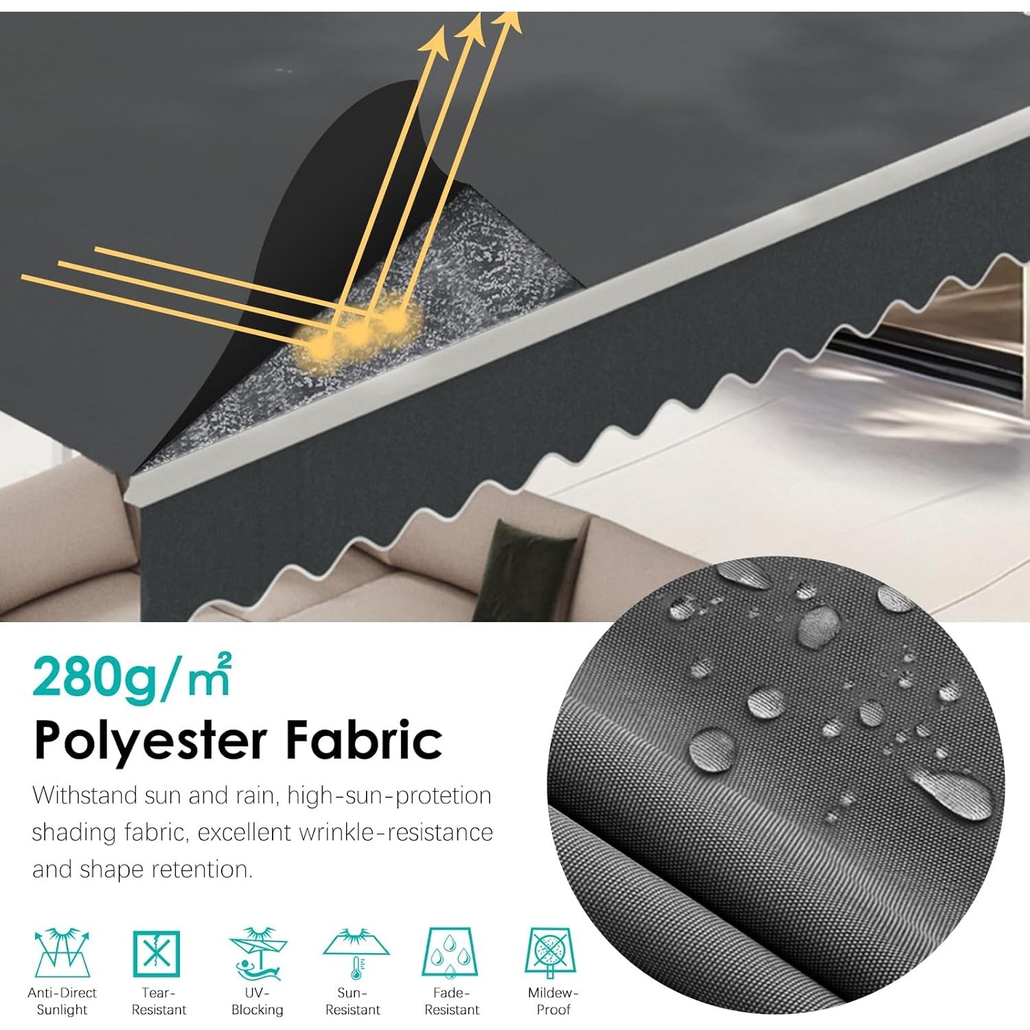 YODOLLA 10'x8' Single Side Free Standing Retractable Awning, Dark Gray