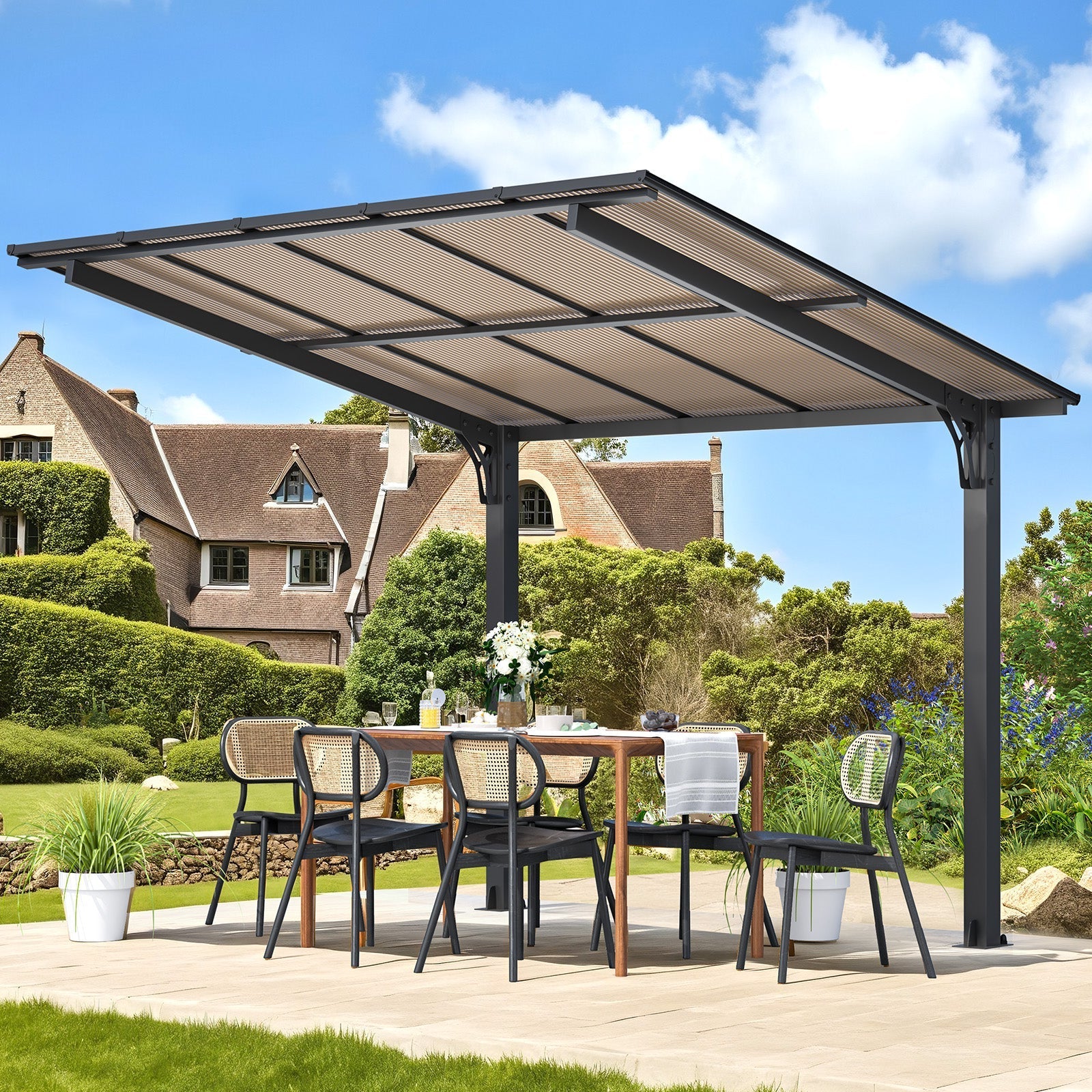 YODOLLA 10' x 8' Freestanding  Lean to Hard Top Gazebo Outdoor Pergolabest