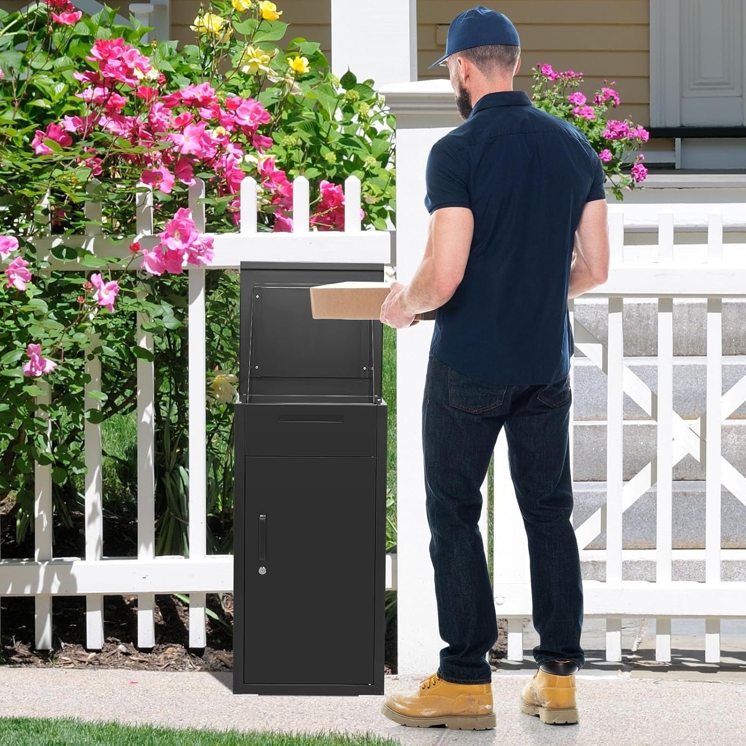 YODOLLA Lockable Anti-Theft Parcel Drop Box with Mailbox for Porch Fence Curbside, Blackbest