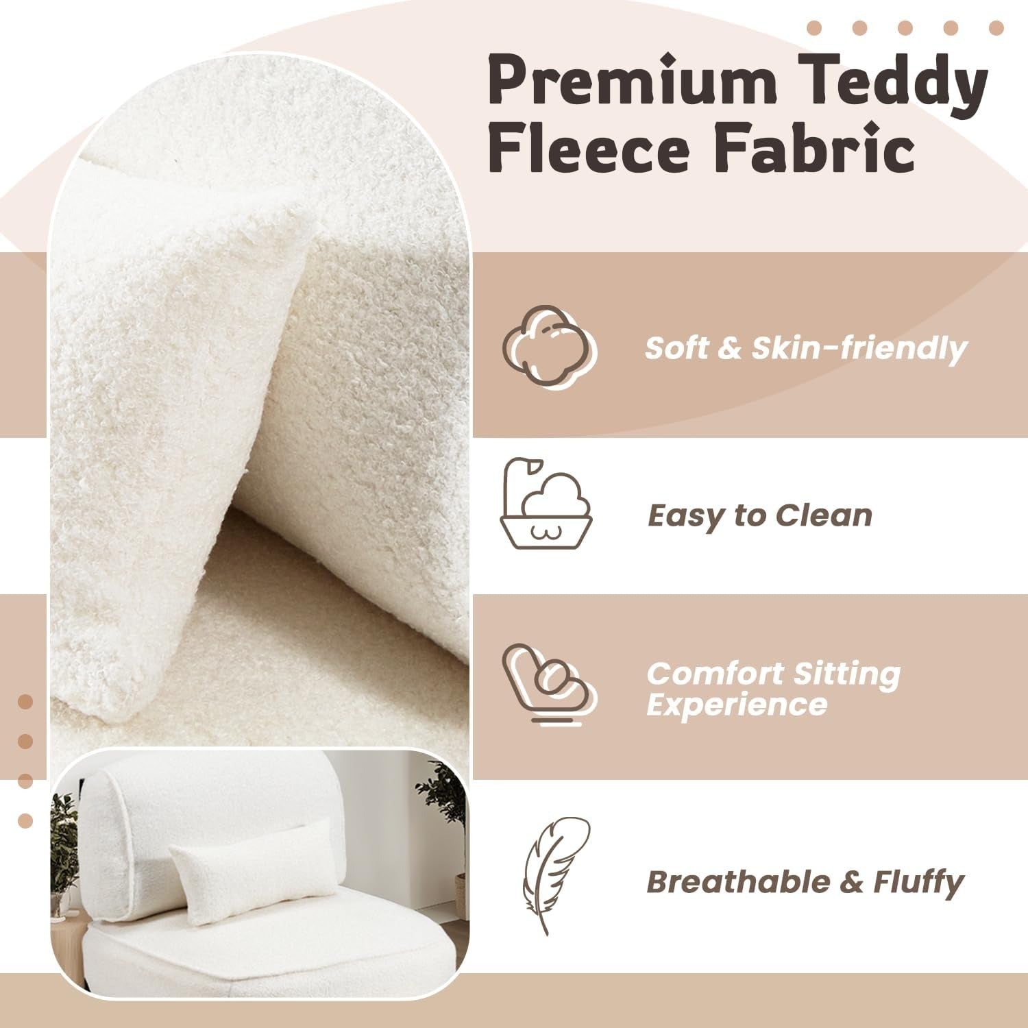 YODOLLA  Mid Century Modern Accent Chair, Extra Large Teddy Upholstered Lounge Chair with Pillow