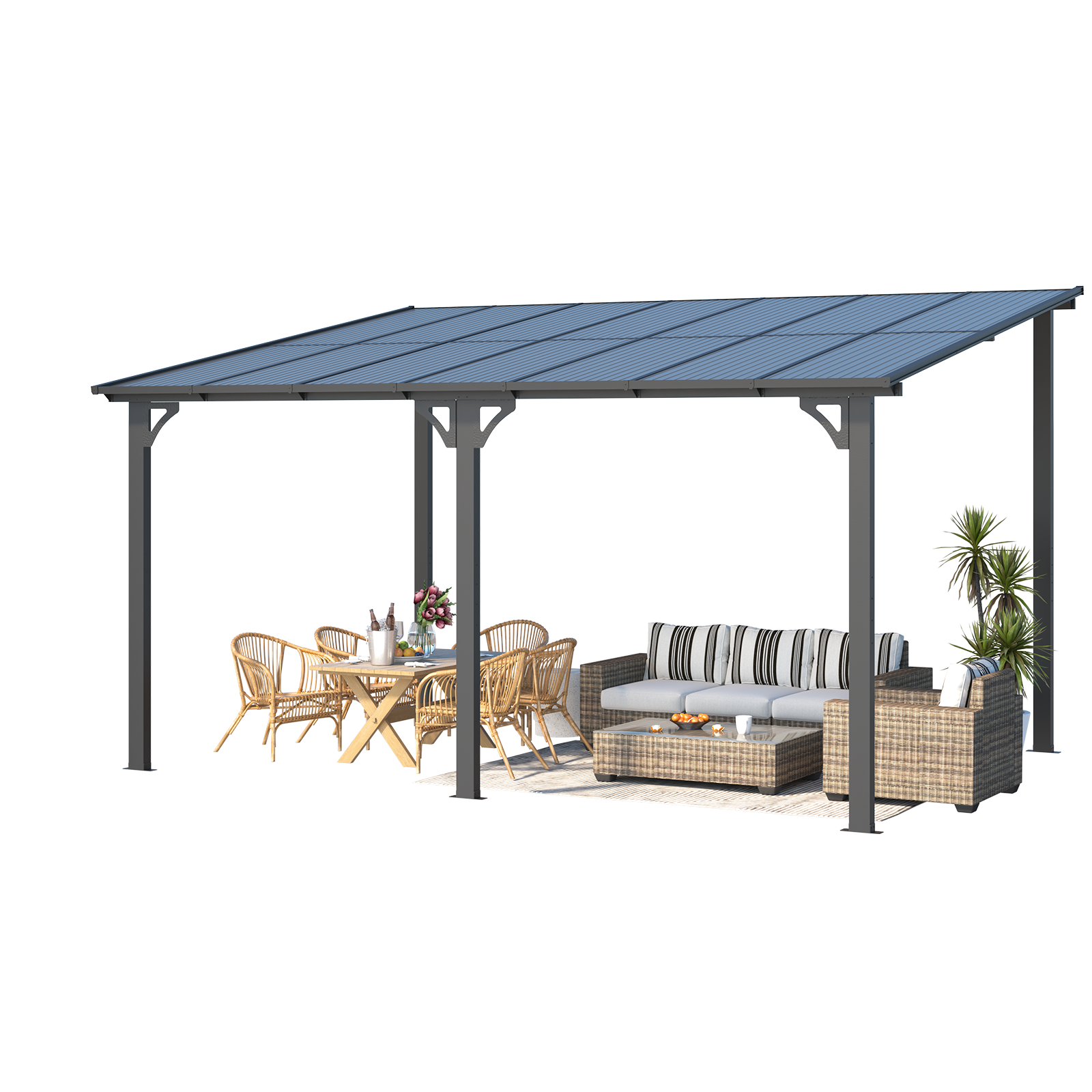 YODOLLA 14' x 10' Hard Top Lean to Gazebo for Patio, Dark Gray