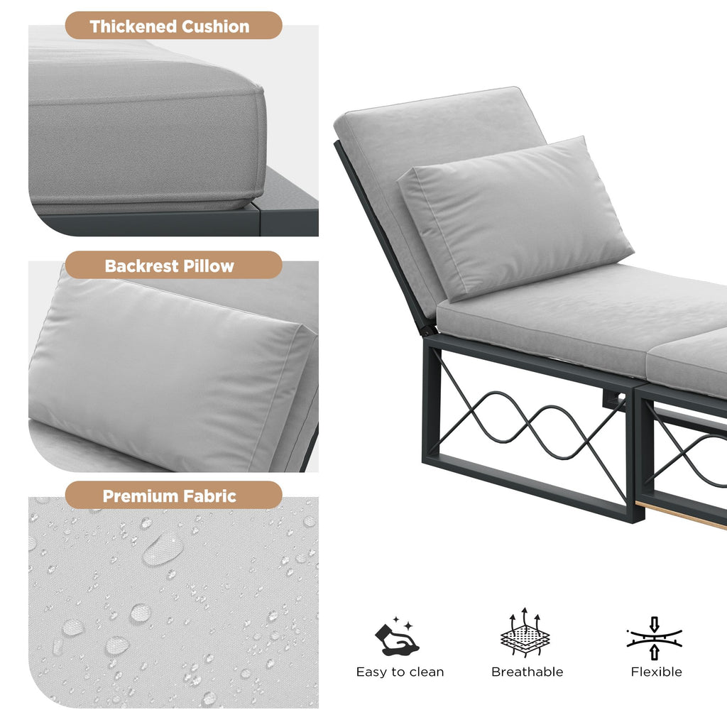 YODOLLA Outdoor Metal Chaise Lounge Chair Adjustable 5-Position Recliner