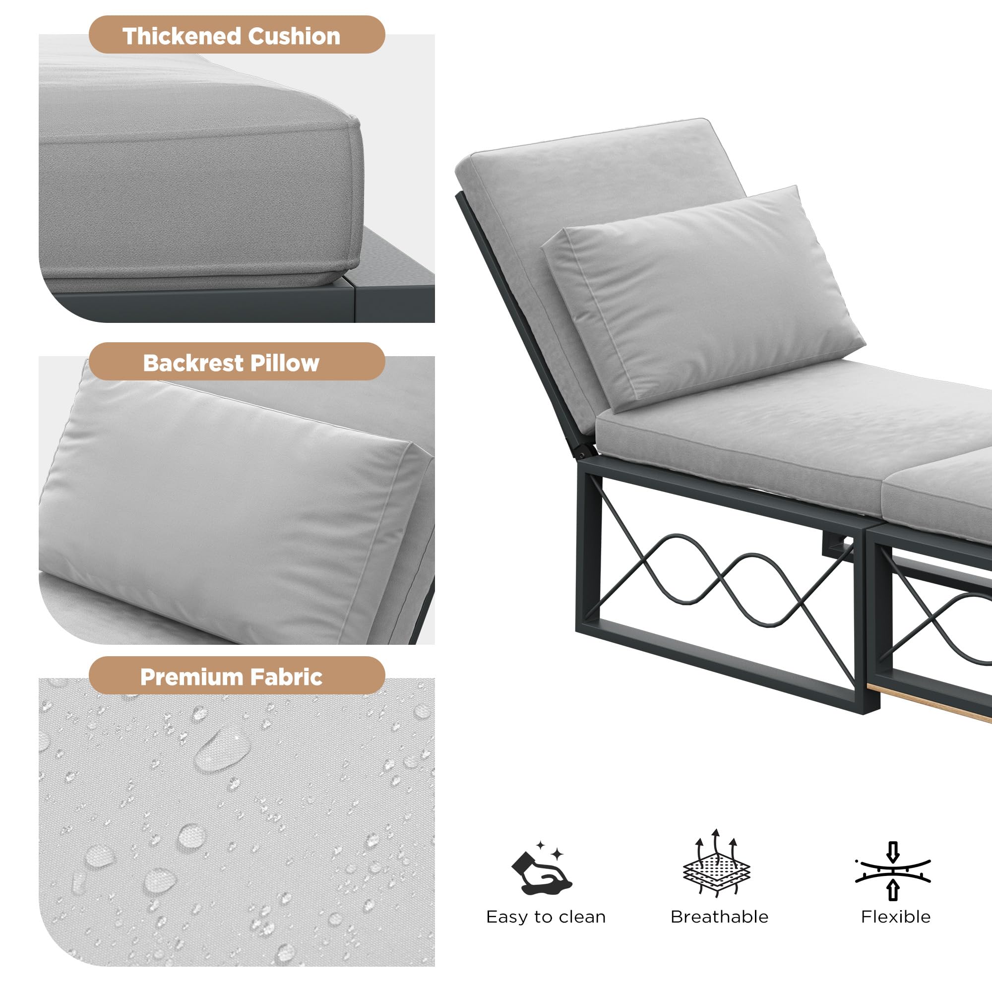 YODOLLA Outdoor Metal Chaise Lounge Chair Adjustable 5-Position Recliner