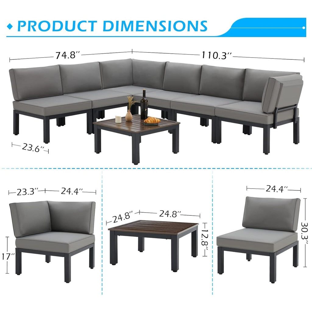 YODOLLA Outdoor Patio Furniture Set, 7 Piece Metal Patio Sectional Conversation Sofabest