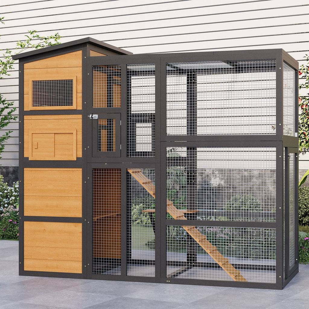 YODOLLA Large Spacious Cat Cage With Weatherproof Roof, Coffee