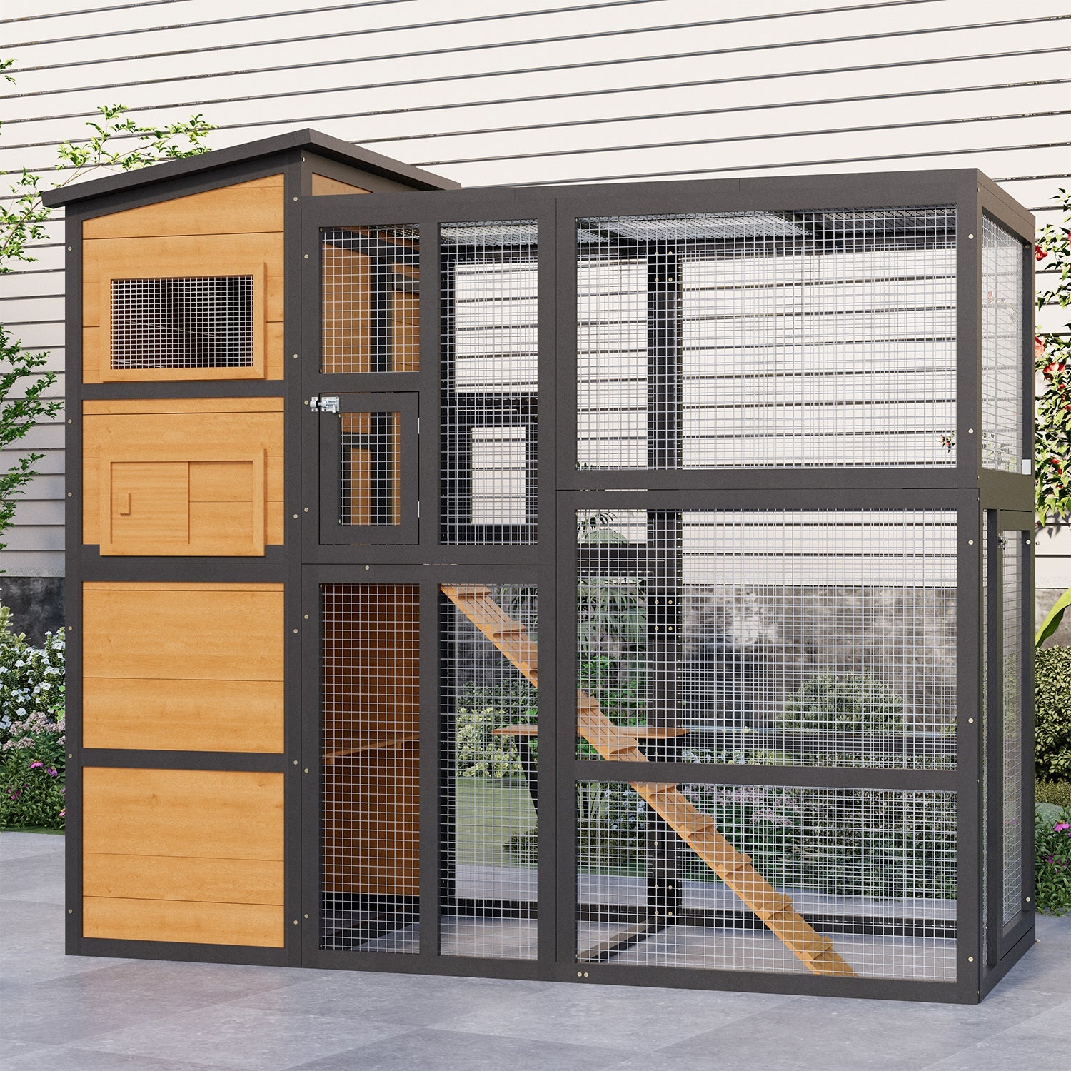 YODOLLA Large Spacious Cat Cage With Weatherproof Roof, Coffee