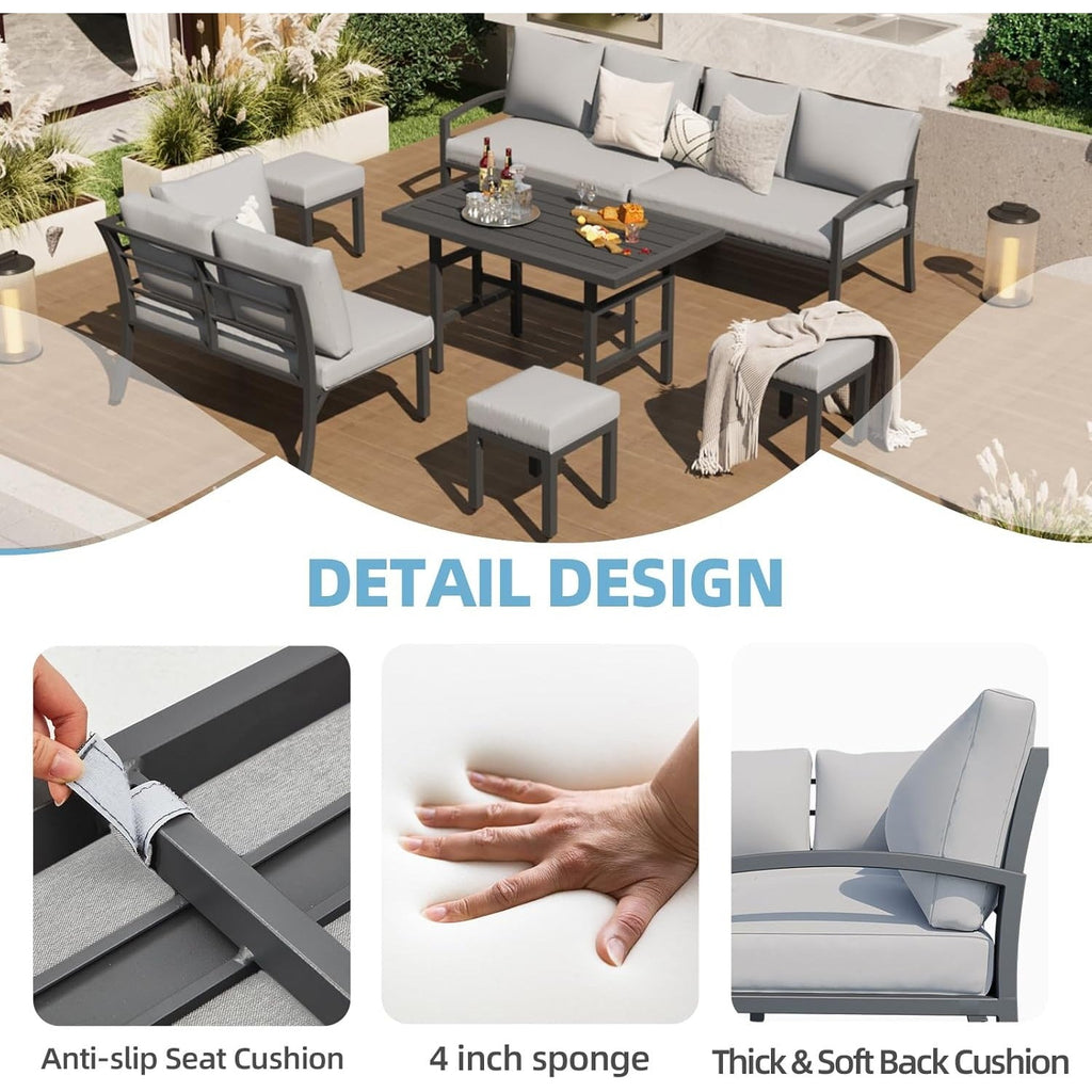 YODOLLA 7 Pieces Metal Patio Furniture Set, Light Grey