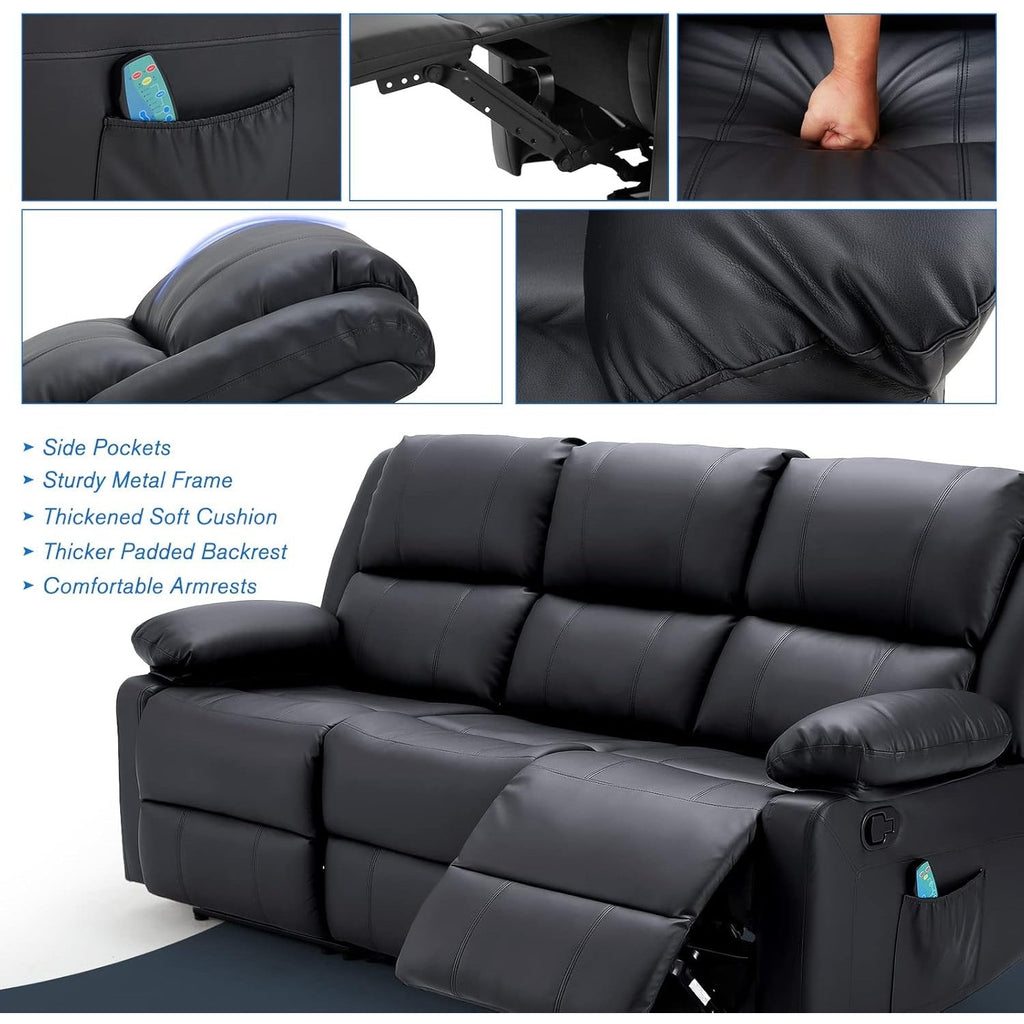 YODOLLA Reclining Sofa 3-Seater Couch, Blackbest