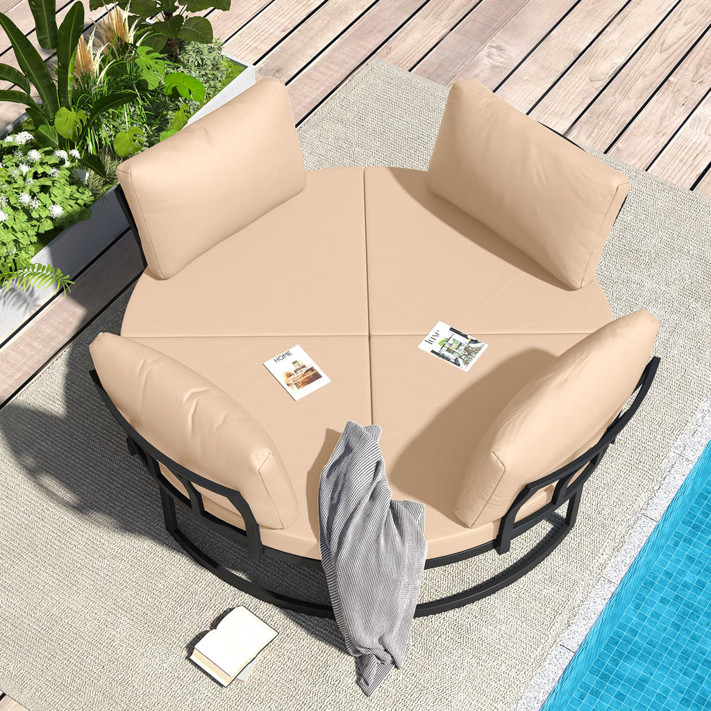 YODOLLA Patio Furniture Outdoor Daybed with Removable Cushions, Beige