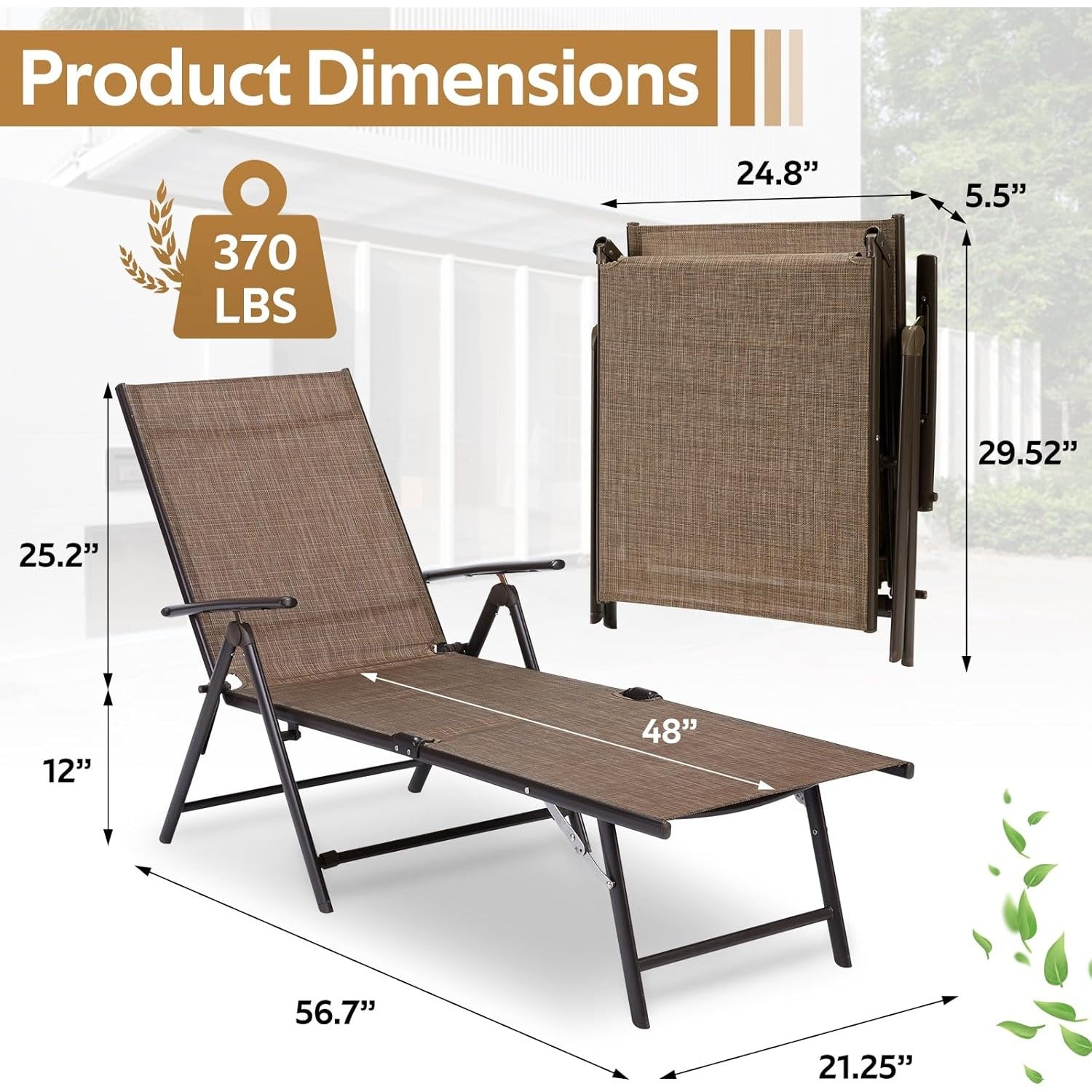 YODOLLA 7 Back & 2 Leg Adjustable Outdoor Chaise Lounge Chair, Brown