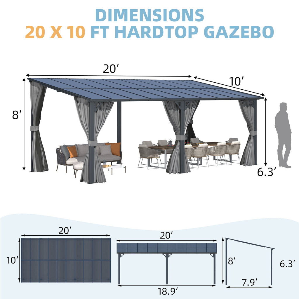 YODOLLA 20' x 10' Outdoo Gazebo for Patio with Curtains and Netting