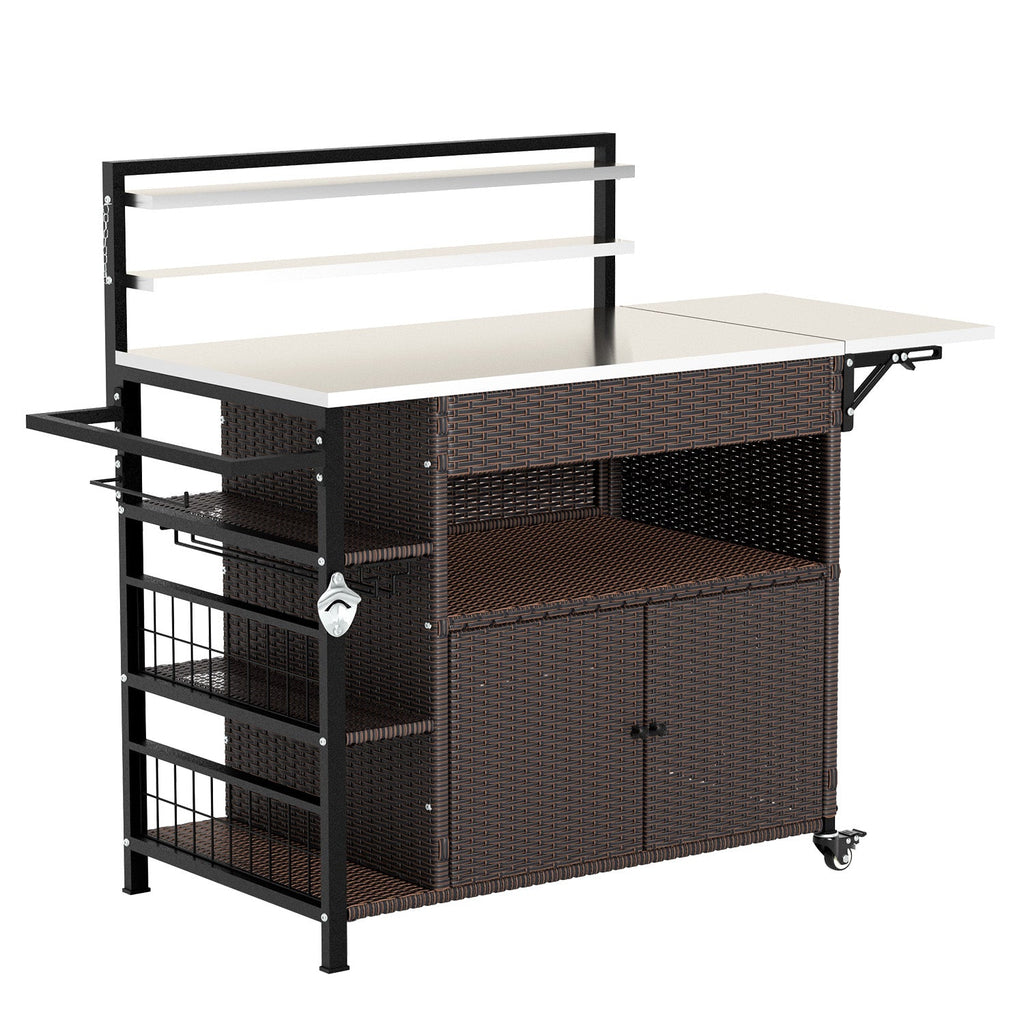 YODOLLA Outdoor Bar Cart with Rattan Storage Cabinet, Brownbest