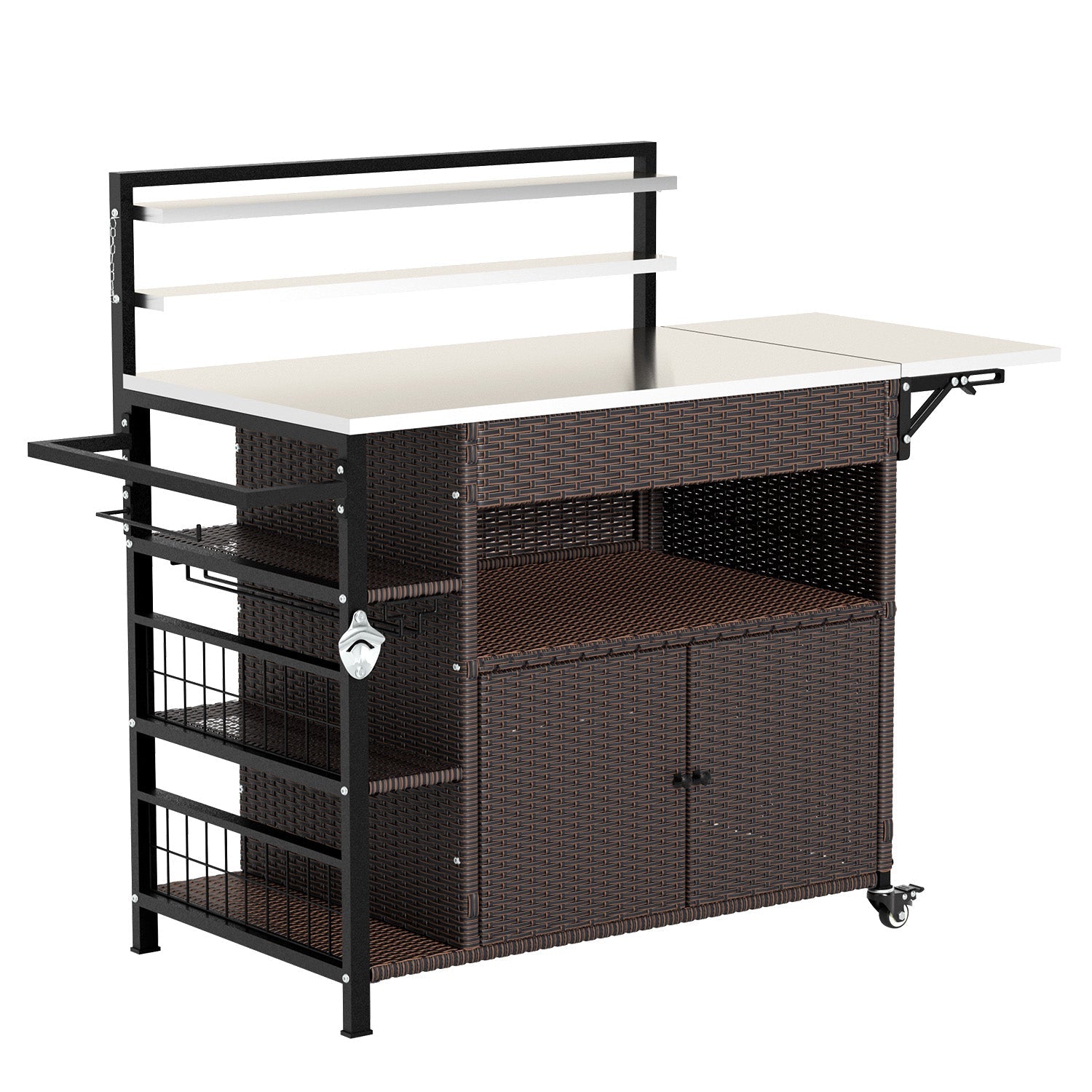 YODOLLA Outdoor Bar Cart with Rattan Storage Cabinet, Brownbest
