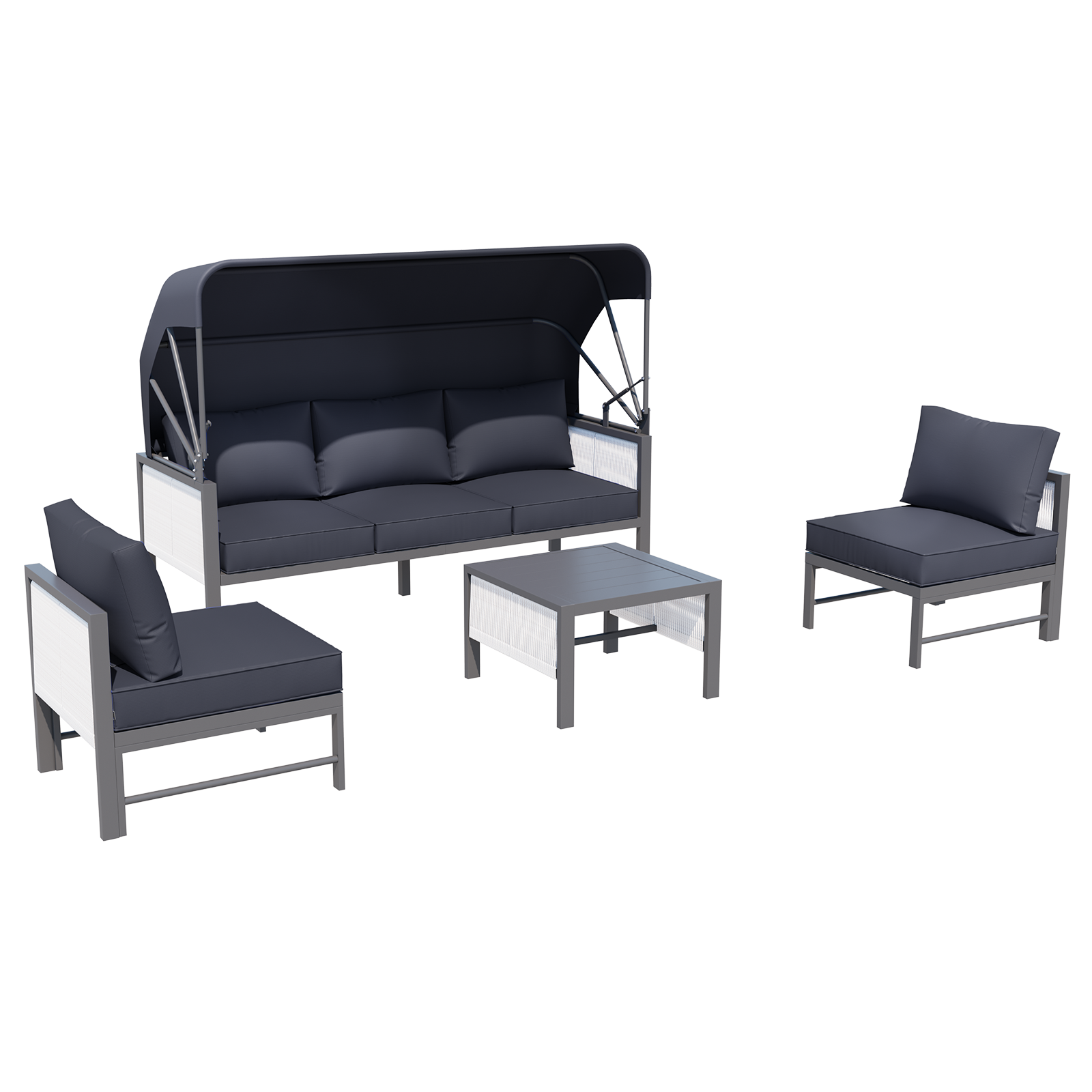 YODOLLA 4 Pieces Aluminum Patio Furniture Set, Retractable Canopy, Dark Grey