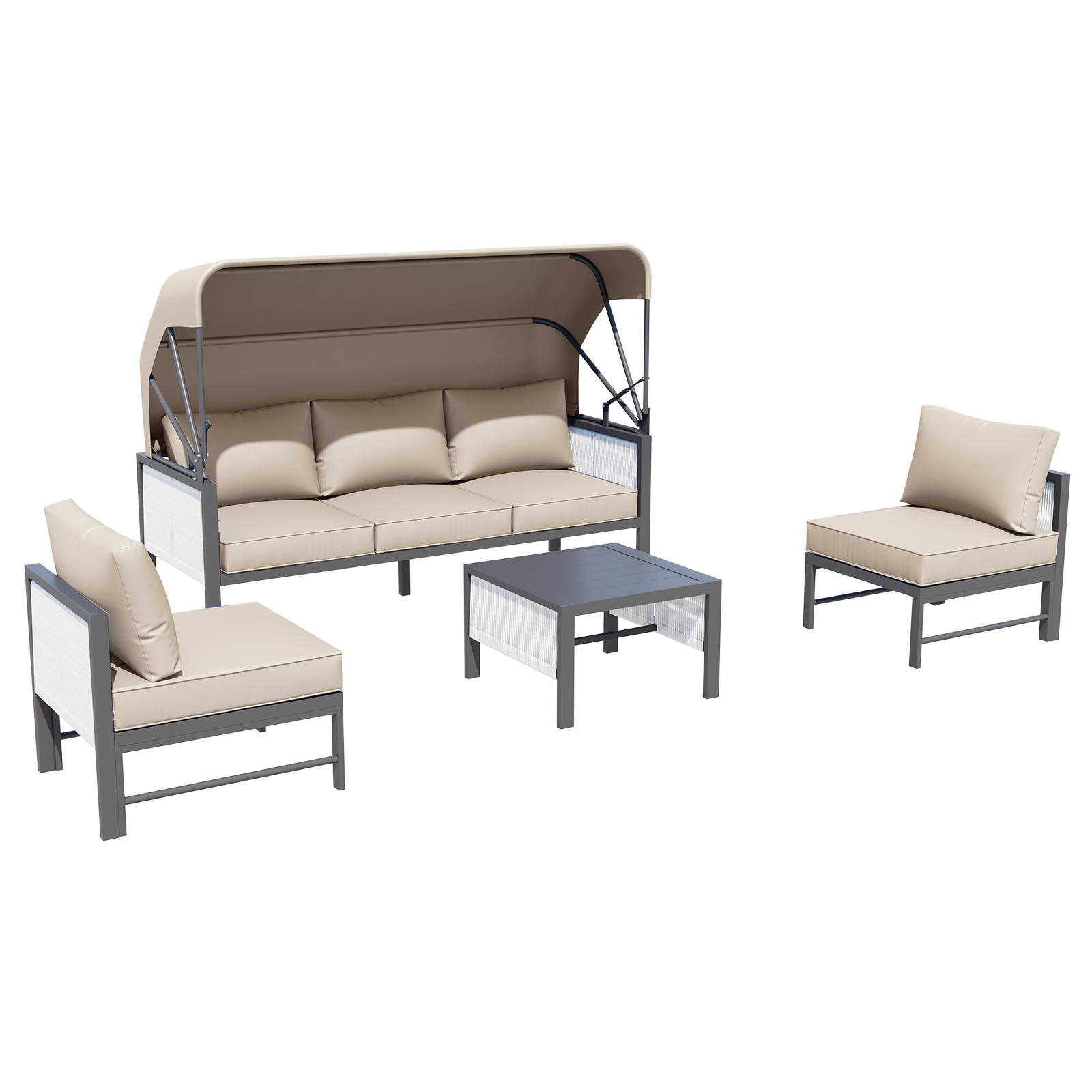 YODOLLA 4 Pieces Aluminum Patio Furniture Set, Retractable Canopy, Beige