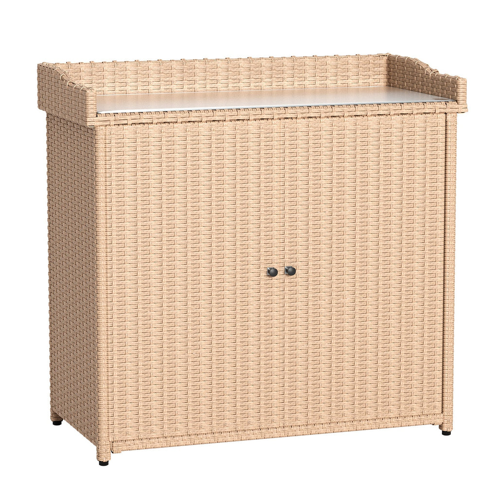 YODOLLA Outdoor Rattan Storage Cabinet, Waterproof, Beigebest