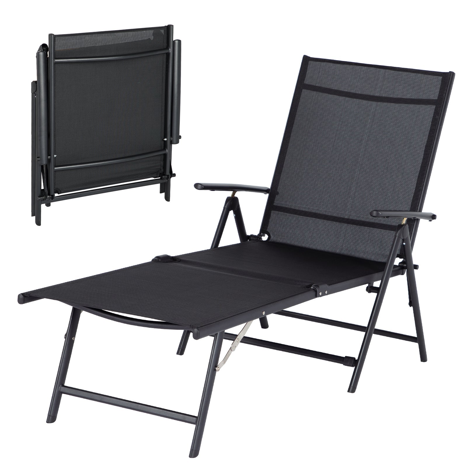 YODOLLA 7 Back & 2 Leg Adjustable Outdoor Chaise Lounge Chair, Black