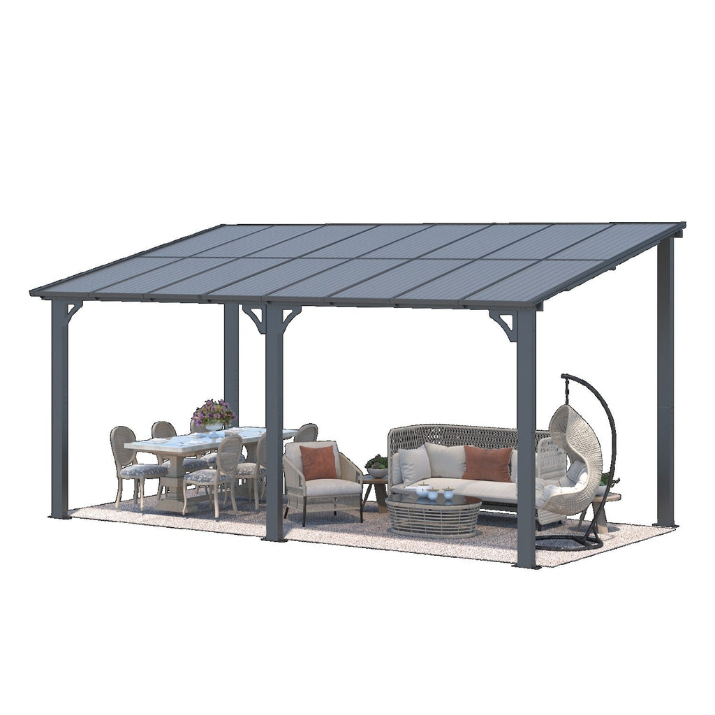 YODOLLA 16' x 8' Hard Top Lean to Gazebo Outdoor Pergola, Dark Graybest