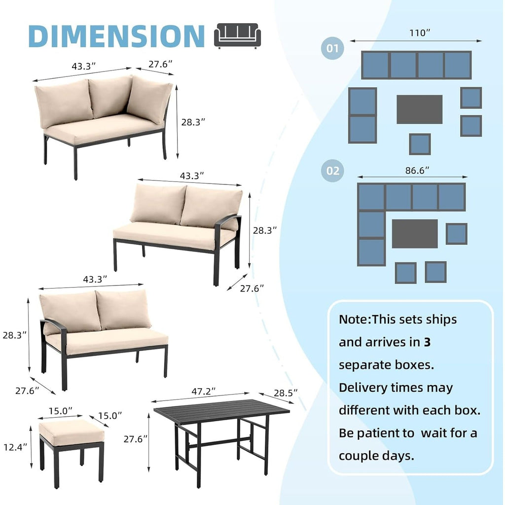 YODOLLA 7 Pieces Metal Patio Furniture Set, Biege