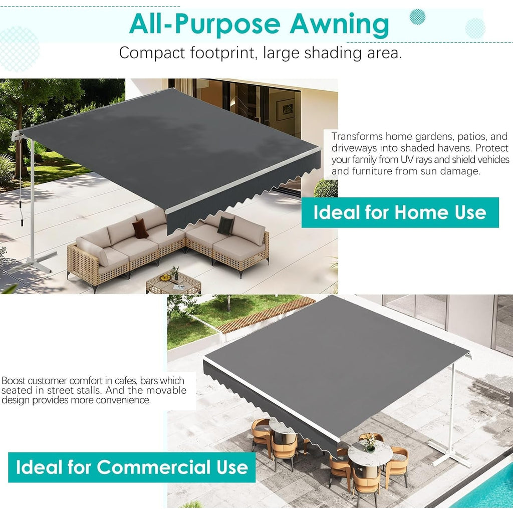YODOLLA 13'x10' Single Side Free Standing Retractable Awning, Dark Gray