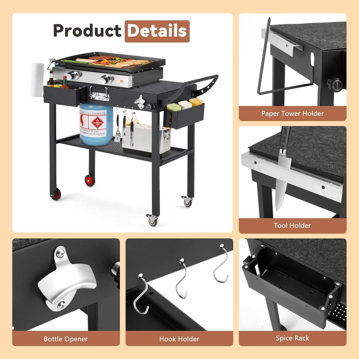 YODOLLA Outdoor Grill Table, Folding Portable Grill Cart