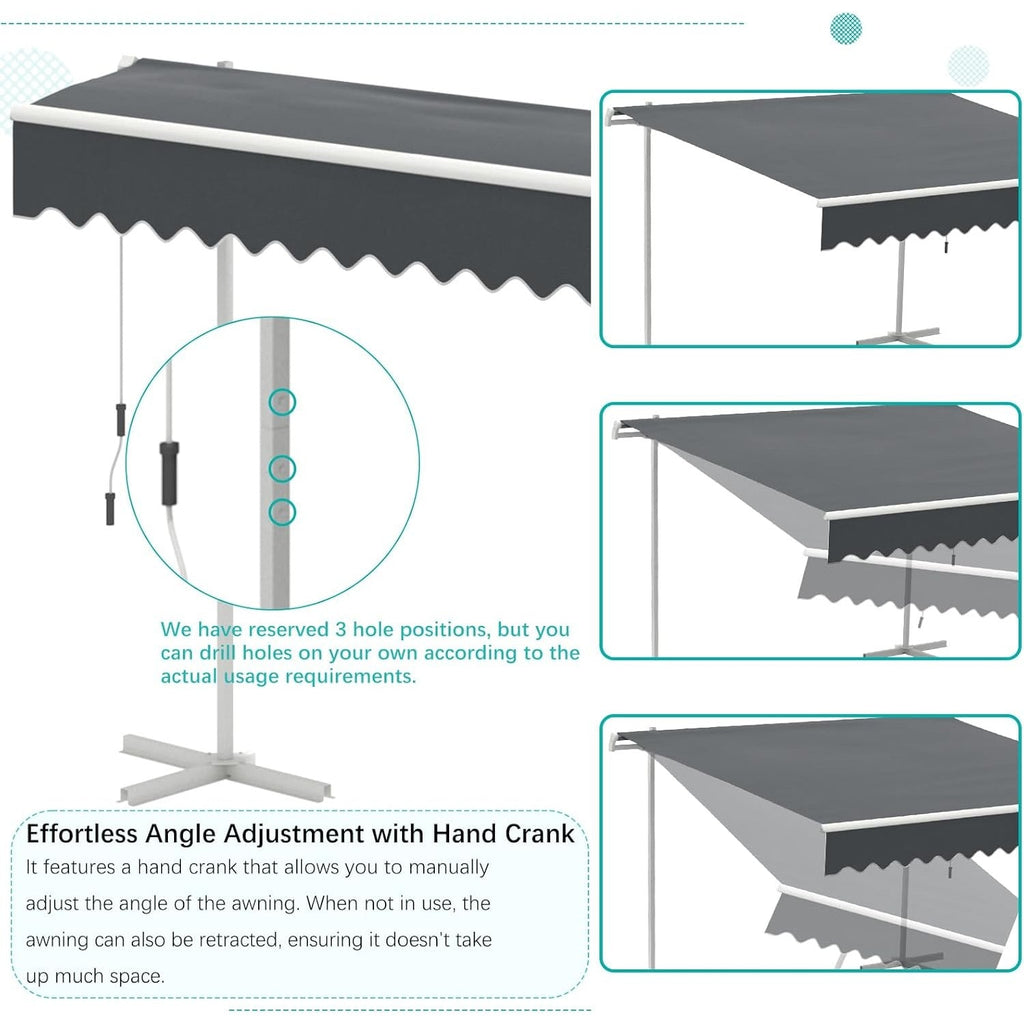 YODOLLA 10'x8' Single Side Free Standing Retractable Awning, Dark Gray