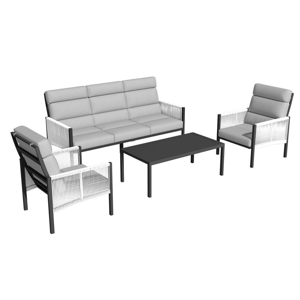 YODOLLA 4 Pieces Aluminum Patio Furniture Set with PE Rope Armrest, Light Greybest