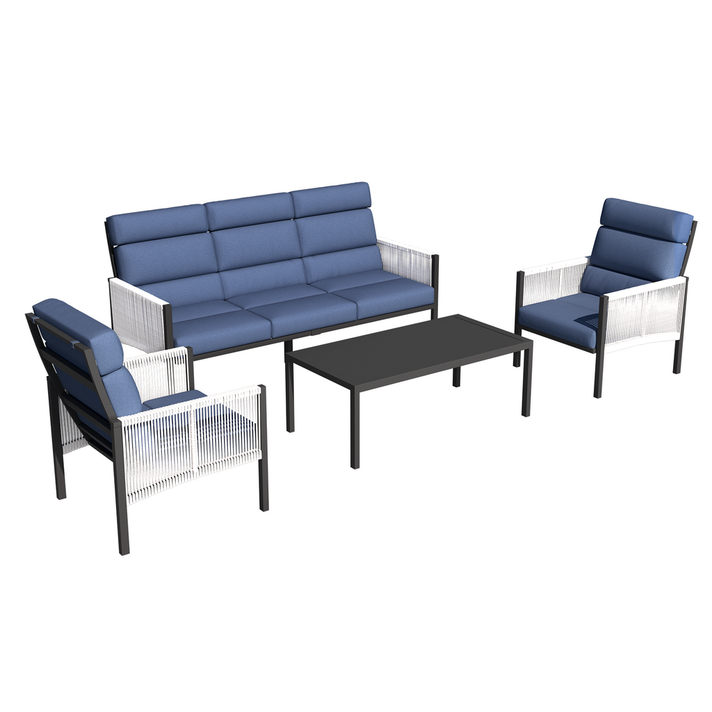 YODOLLA 4 Pieces Aluminum Patio Furniture Set with PE Rope Armrest, Dark Bluebest