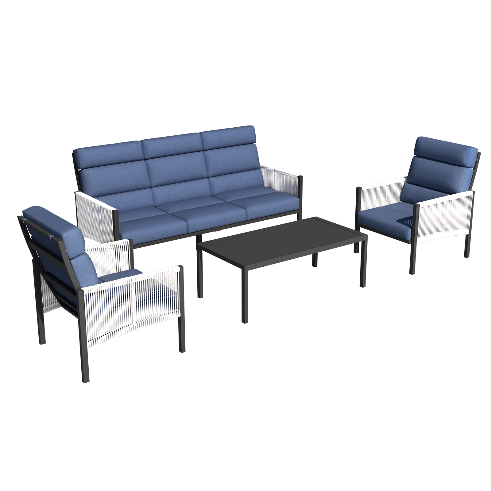 YODOLLA 4 Pieces Aluminum Patio Furniture Set with PE Rope Armrest, Dark Bluebest