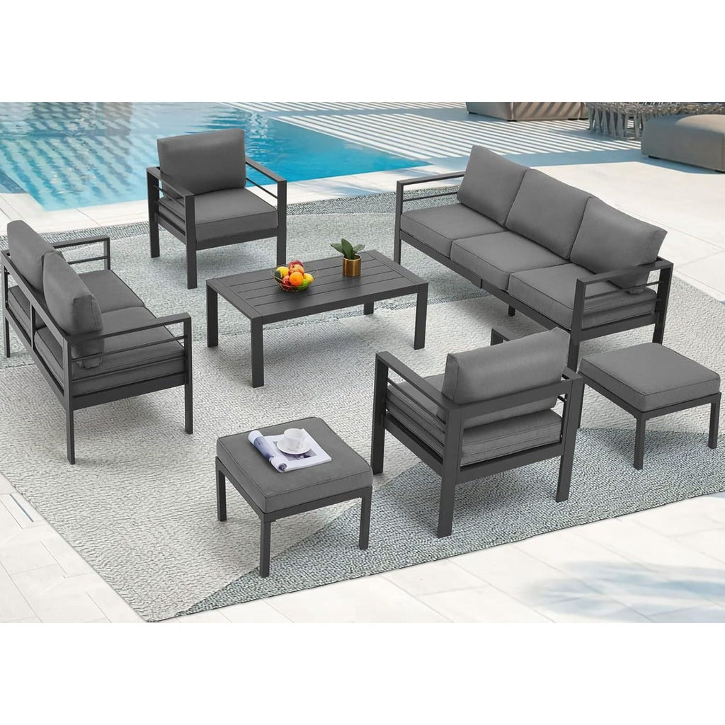 YODOLLA 7 Pieces Aluminum Patio Furniture Set, Dark Gray
