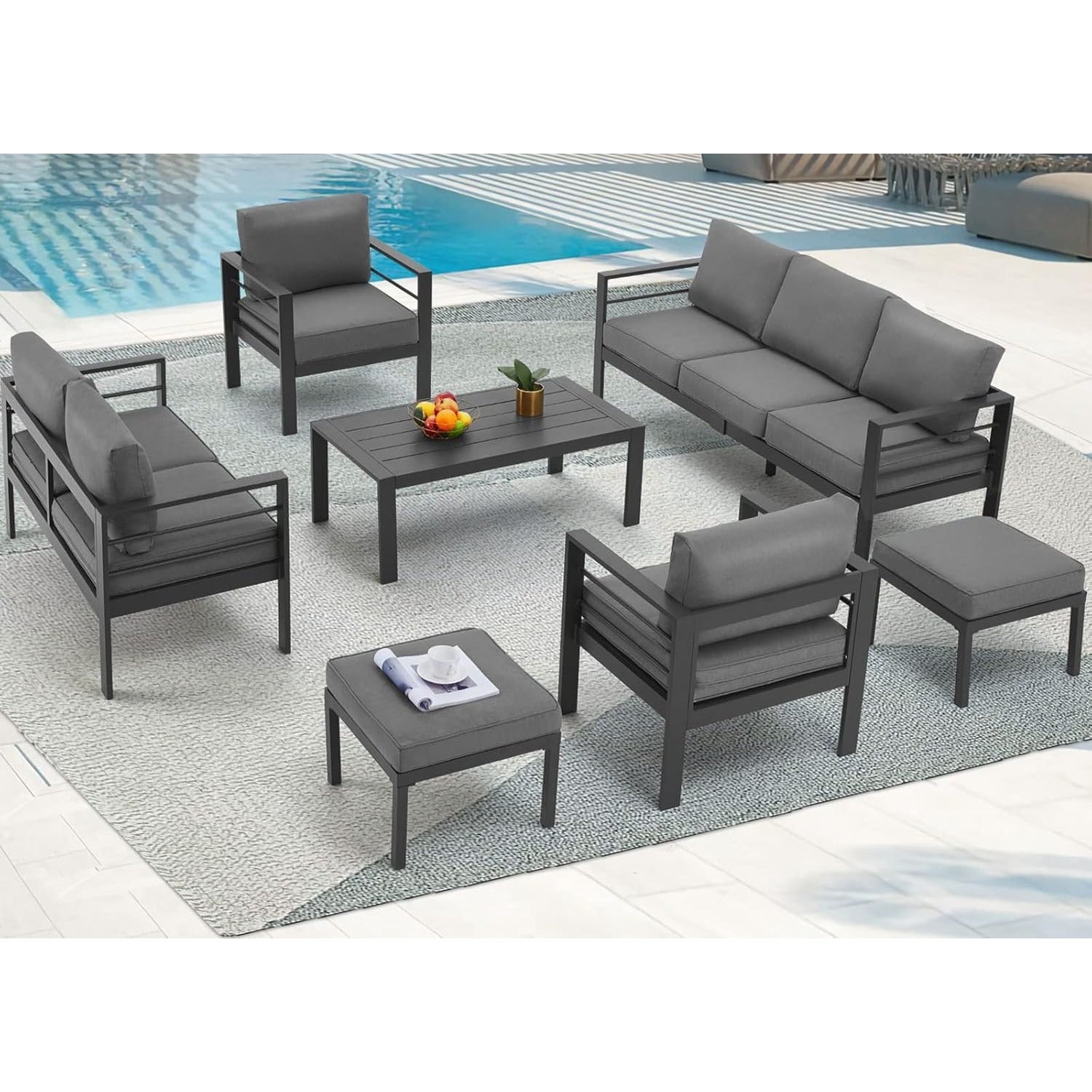 YODOLLA 7 Pieces Aluminum Patio Furniture Set, Dark Gray