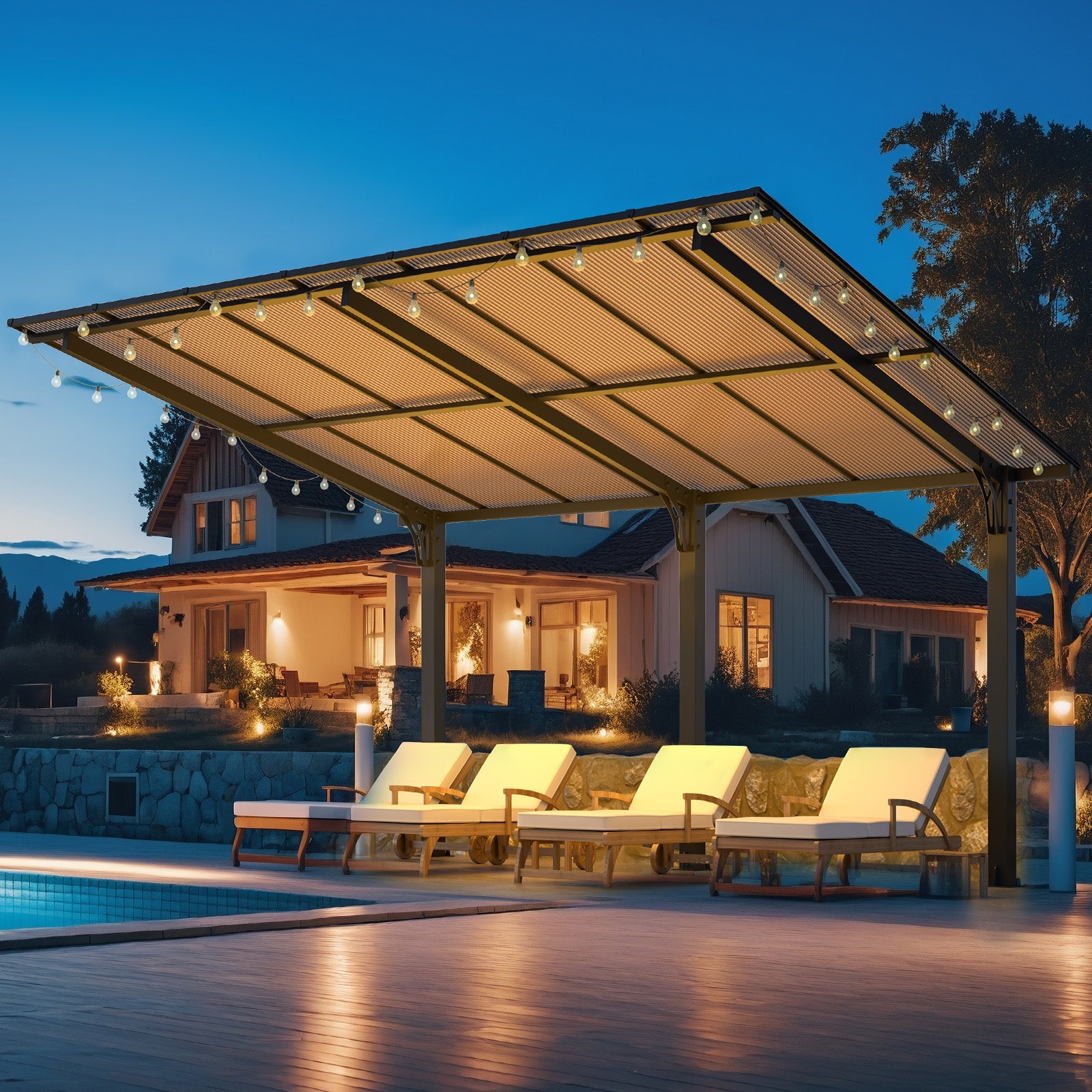 YODOLLA 14' x 10' Gazebo for Patio, Hard Top Lean to Gazebo Pergola Carport, Freestanding Shelter Pergolas and Gazebos Clearance with Patio Roof