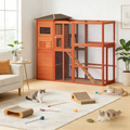 YODOLLA Large Spacious Cat Cage with Weatherproof Roof, Natural Wood