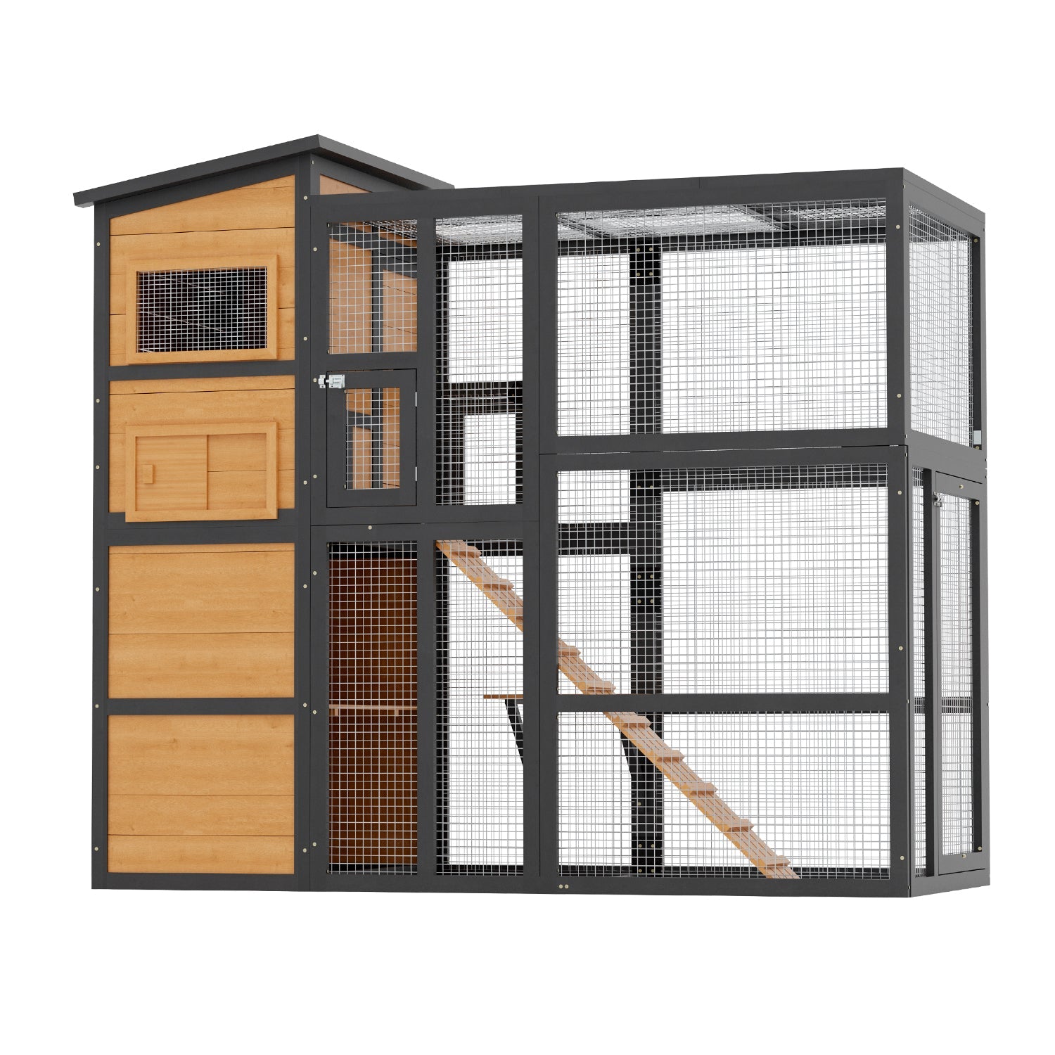 YODOLLA Large Spacious Cat Cage With Weatherproof Roof, Coffee