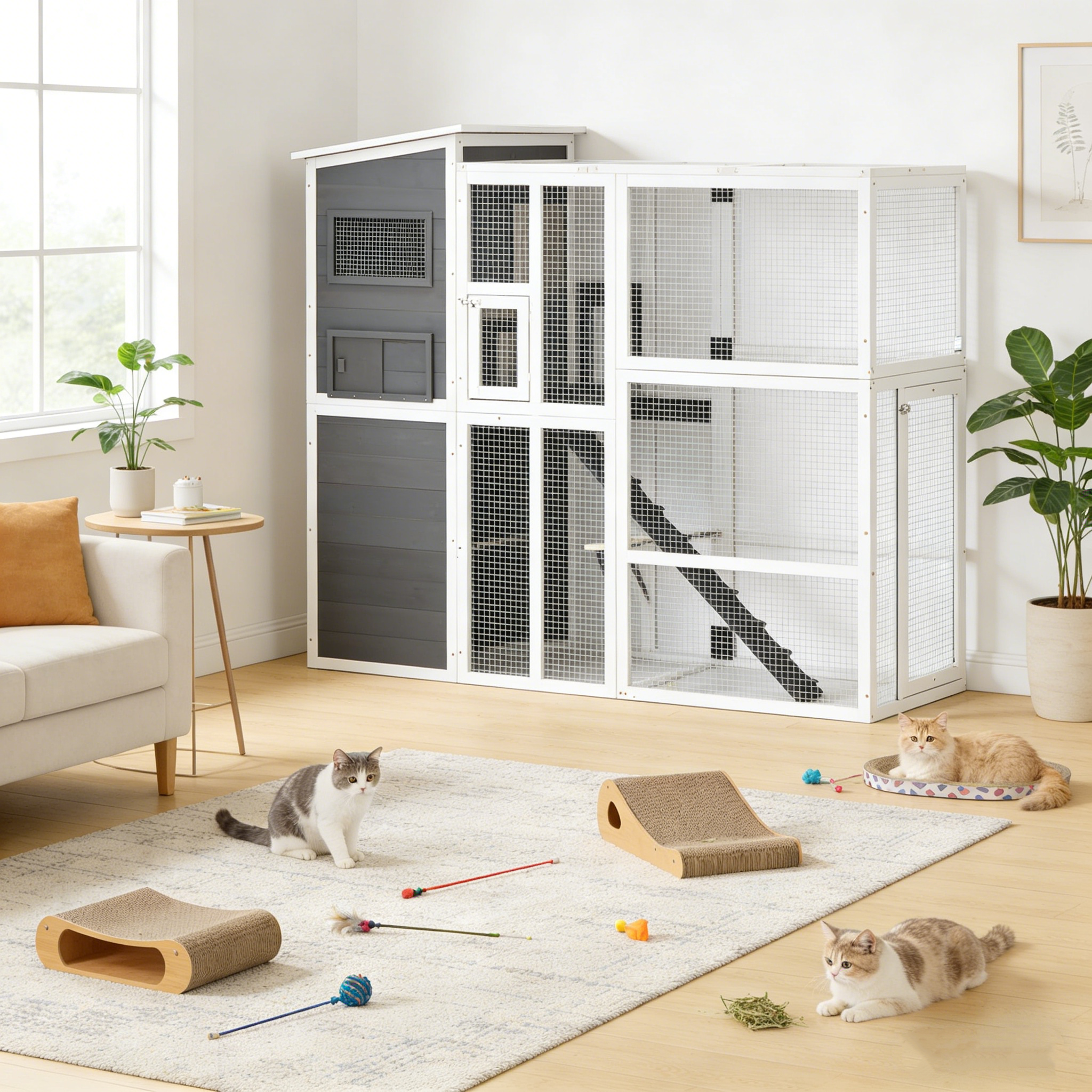 YODOLLA Large Spacious Cat Cage With Weatherproof Roof, Grey