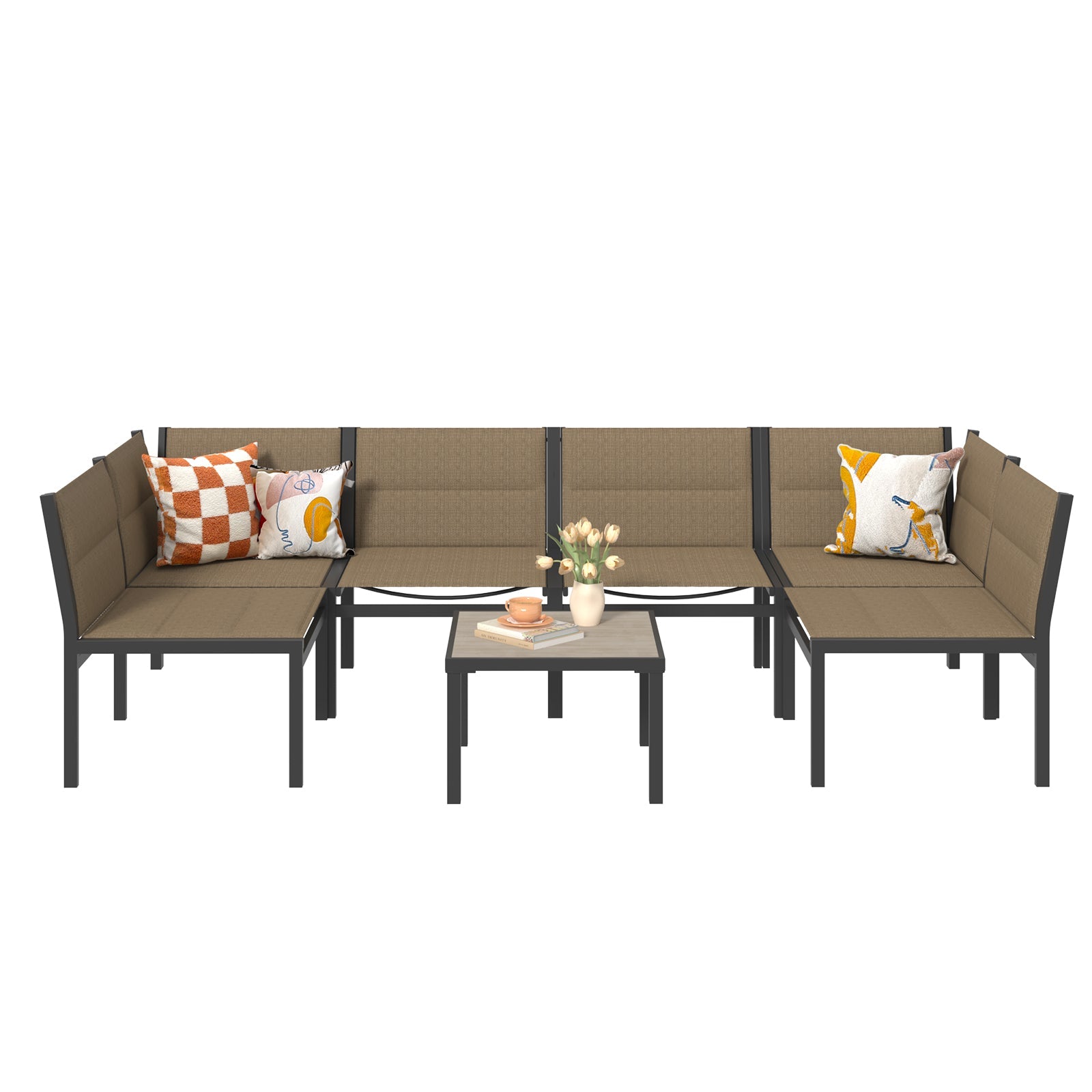 YODOLLA 7-Pc Sectional Patio Set Textilene Fabric, Brownbest