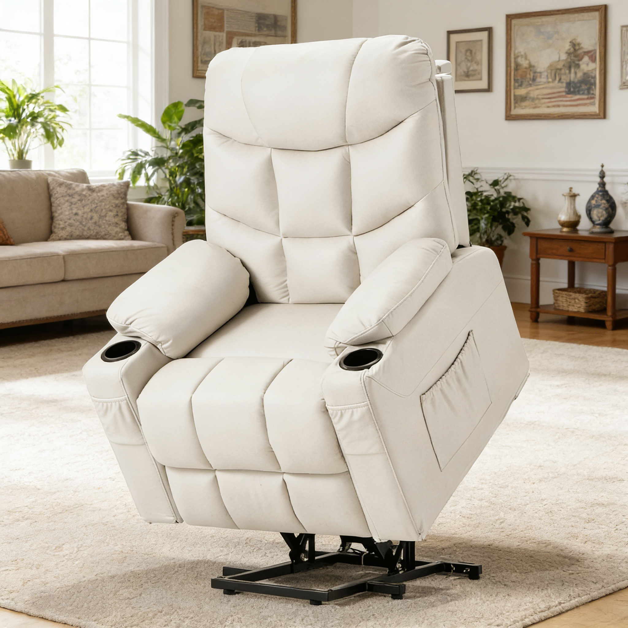 YODOLLA Massage Power Lift Recliner for Elderly, Faux Leather, Cream Whitebest