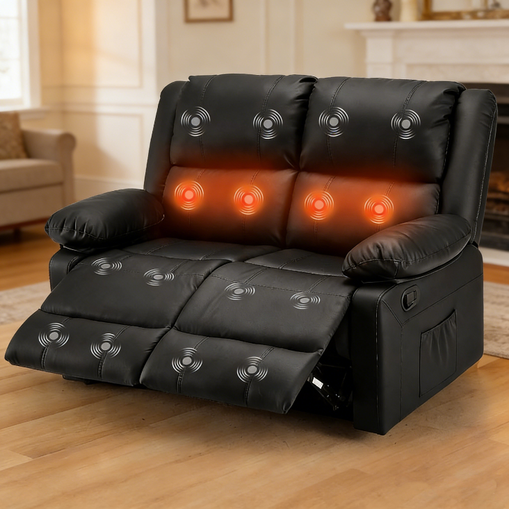 YODOLLA 2 Seat Loveseat Recliner with Heat&Massage Function, Faux Leather, Blackbest