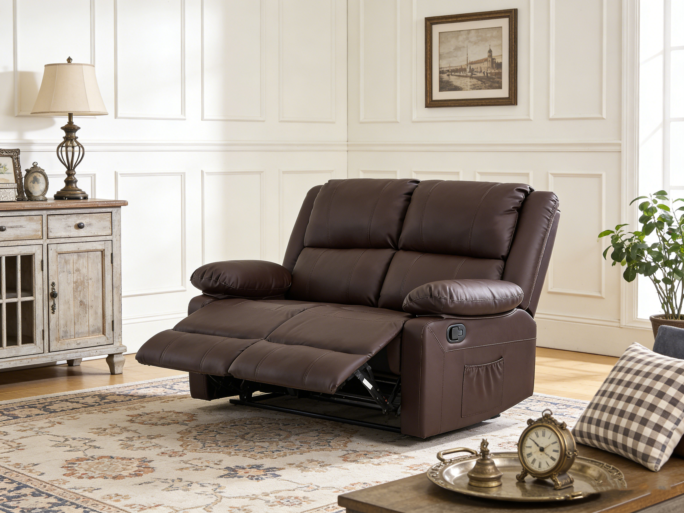 YODOLLA 2 Seat Loveseat Recliner with Heat&Massage Function, Faux Leather, Brownbest