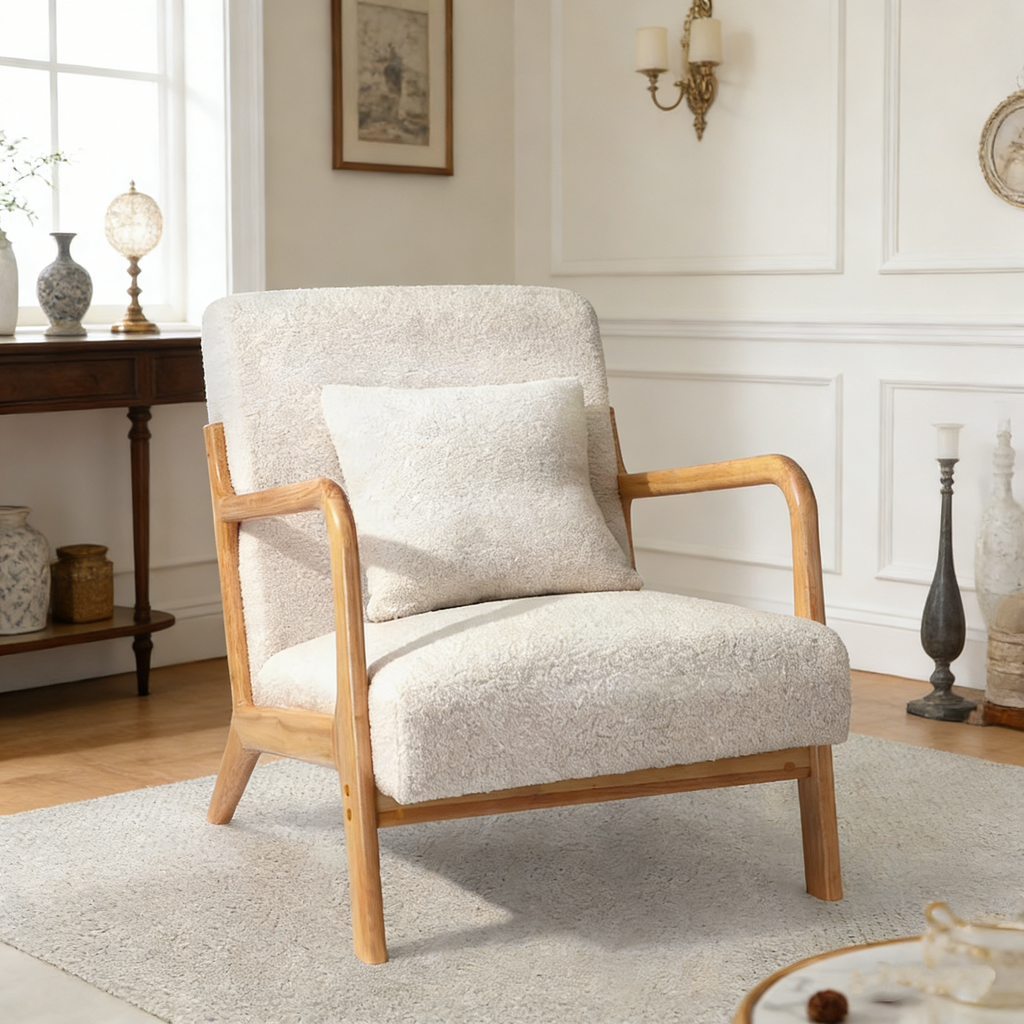 YODOLLA Accent Chair Reading Armchair, Teddy Fleece White