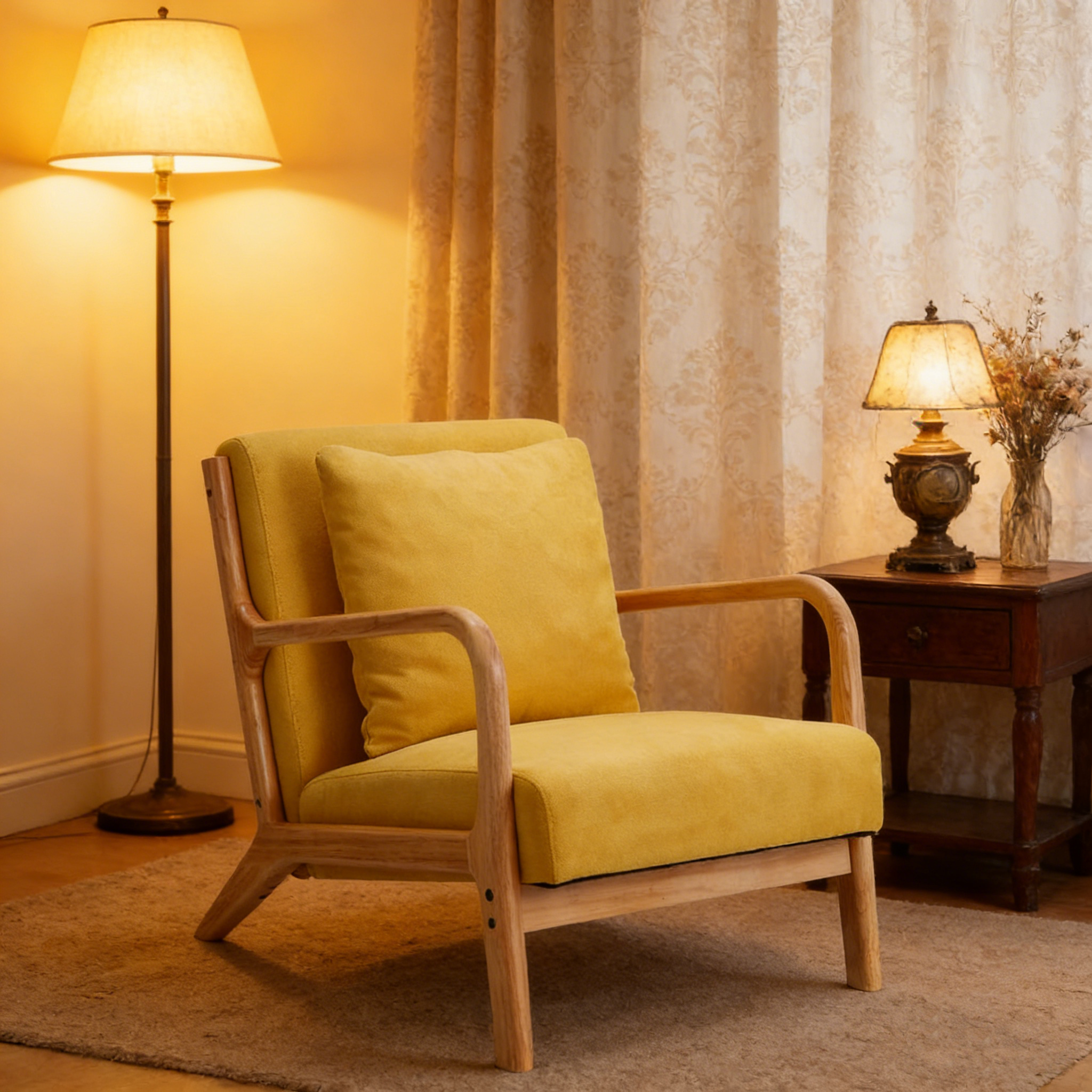 YODOLLA Accent Chair Reading Armchair, Linen Yellow