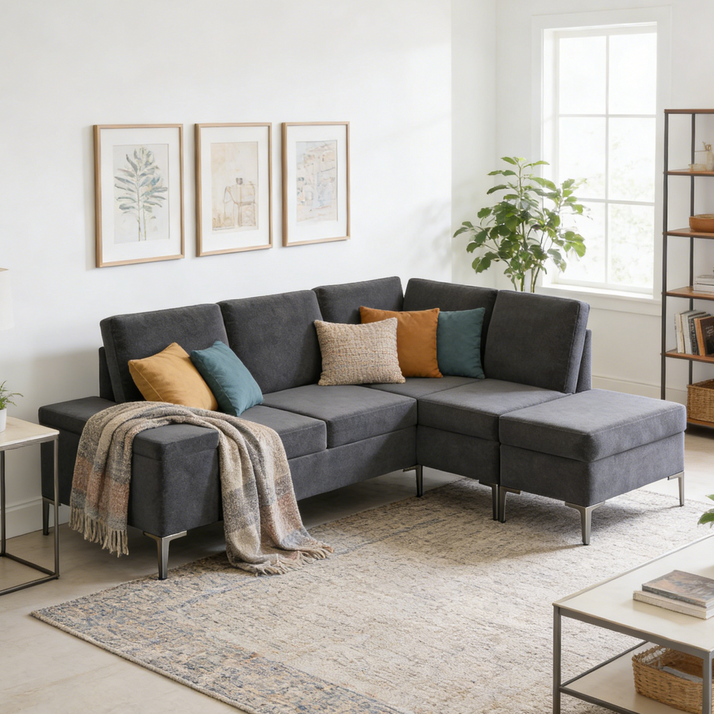 YODOLLA Sectional Couch with Ottoman Convertible Corner Couches with Armrest Storagebest